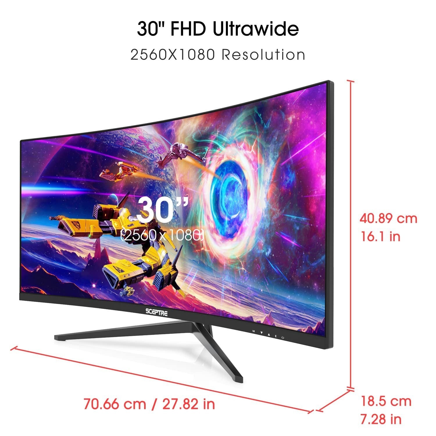 30" Curved Gaming Monitor 21:9 UltraWide 2560x1080 200Hz HDMI DisplayPort Built-2