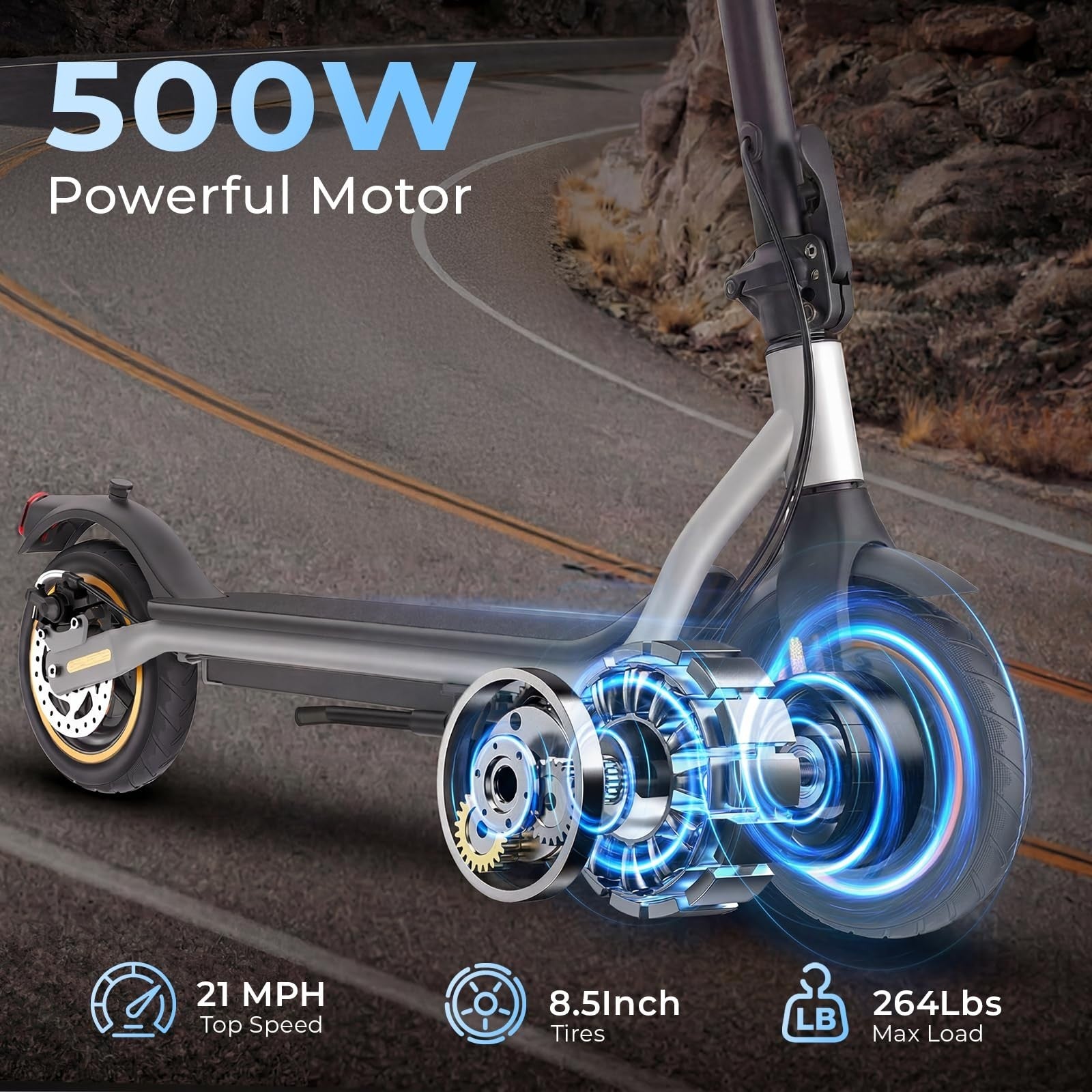 High-Power Electric Scooter for Adults, 1200W/1000W/500W Motor, 10''/8.5'' Tires2