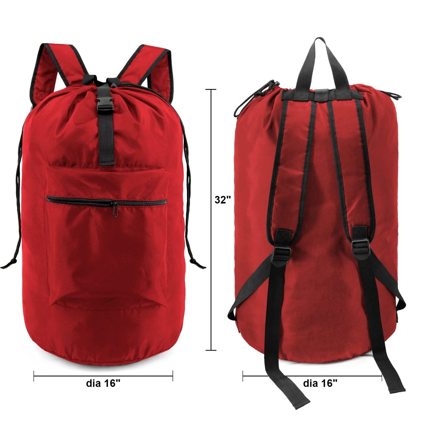 Extra Large Red Drawstring Laundry Backpack - Heavy Duty Portable Travel Bag for2
