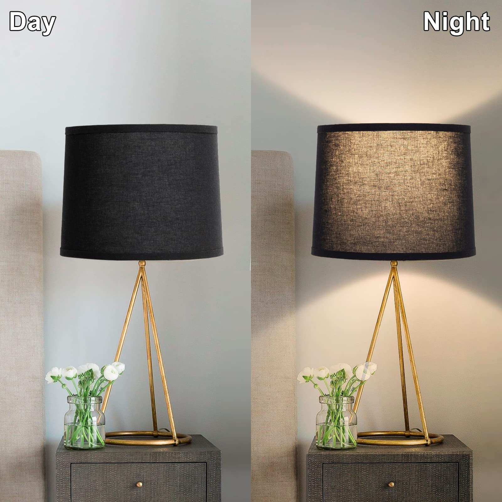 Set of 2 Black Drum Lamp Shades - 11.6" Top x 12.6" Bottom x 9.8" High, Easy Ass5
