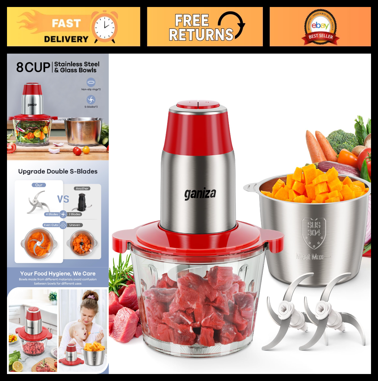 Multi-Functional Food Processor 450W with 2 Bowls, Meat Grinder & Vegetable Chop0