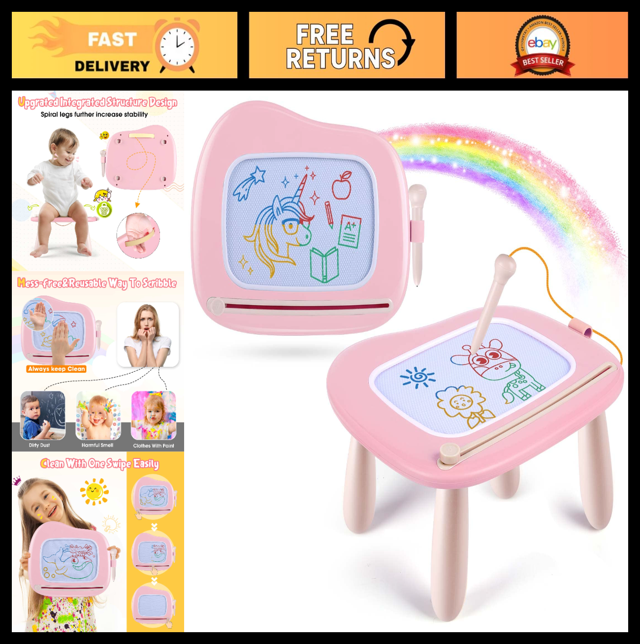 Magnetic Drawing Board for Kids - Portable Doodle Pad, Educational Toy for Ages0