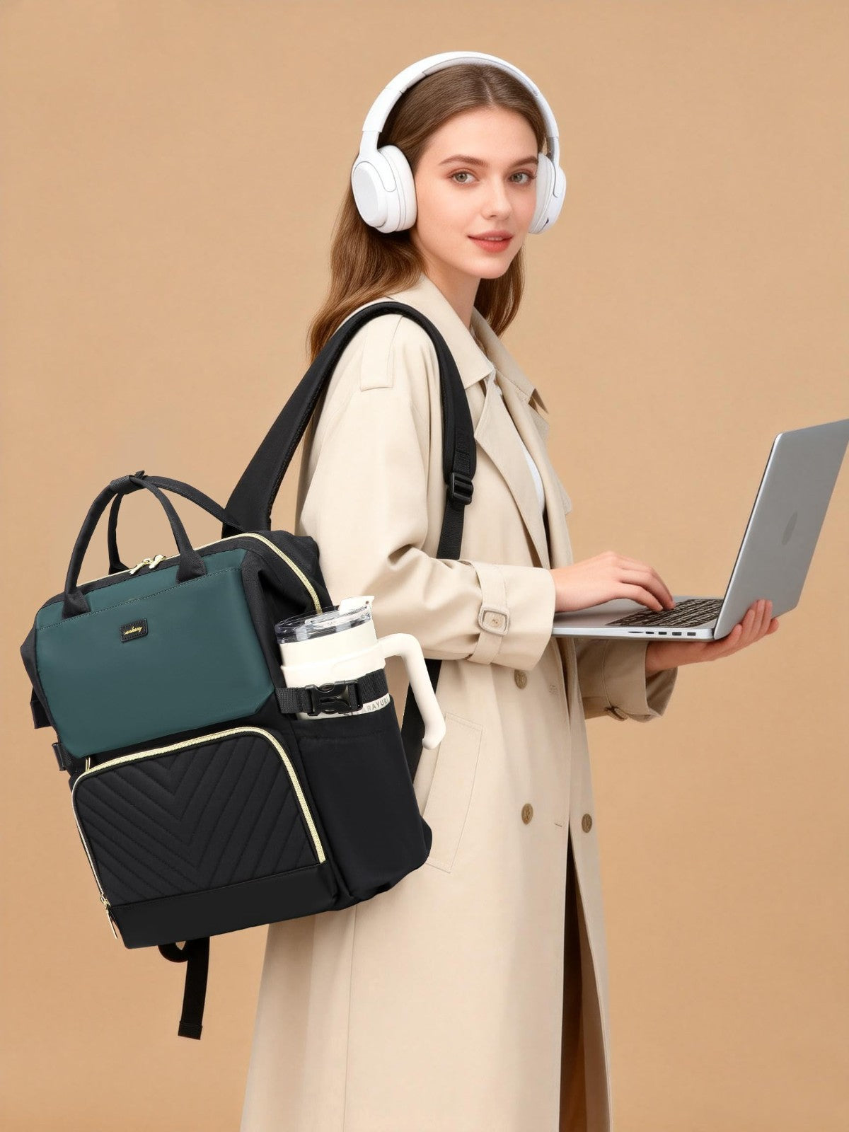 Stylish Laptop Backpack for Women   USB Charger, Cup Holder, Travel Bookbag, Gif2