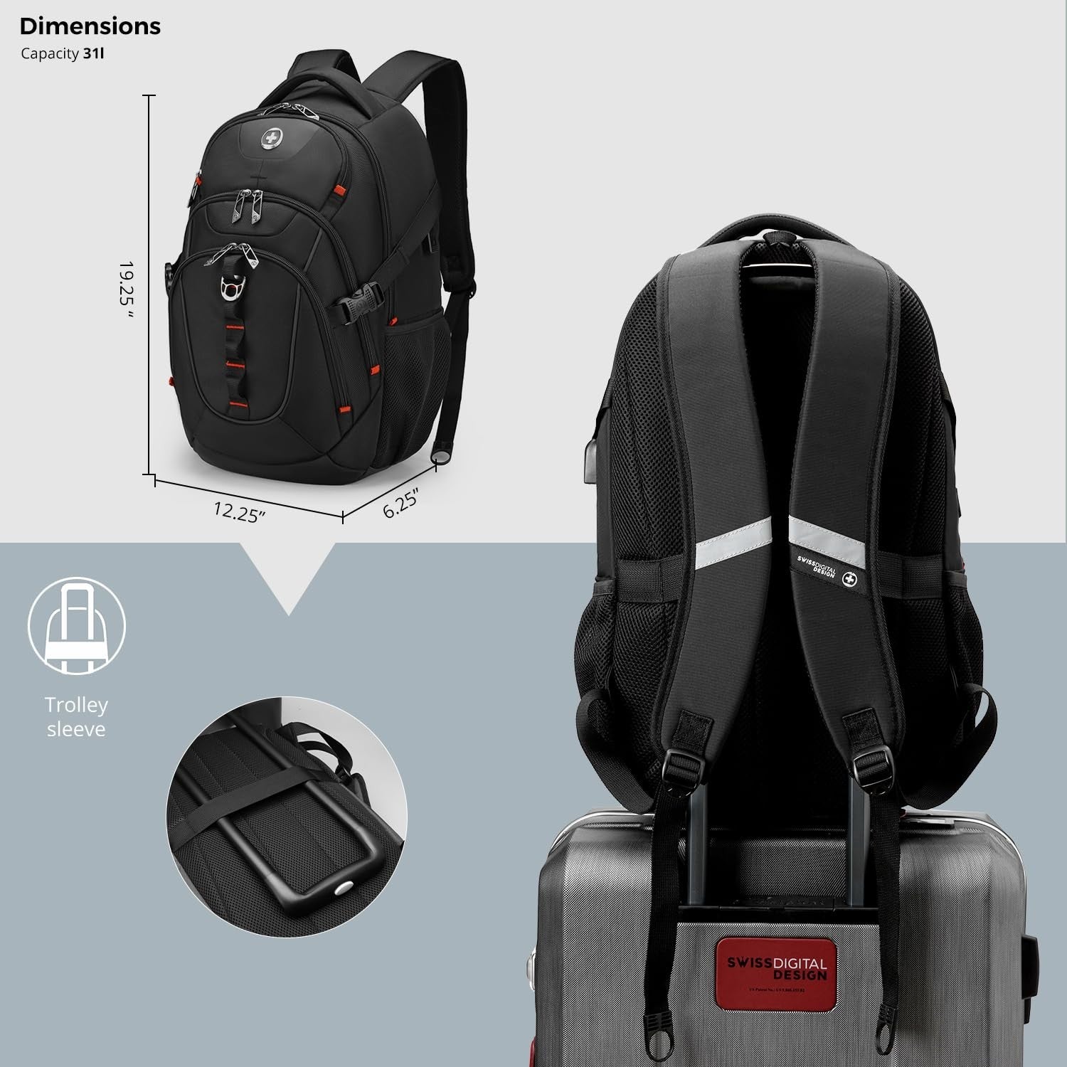 Travel Laptop Backpack with USB Charging Port, Fits 15.6" Computer, 31L Bookbag2