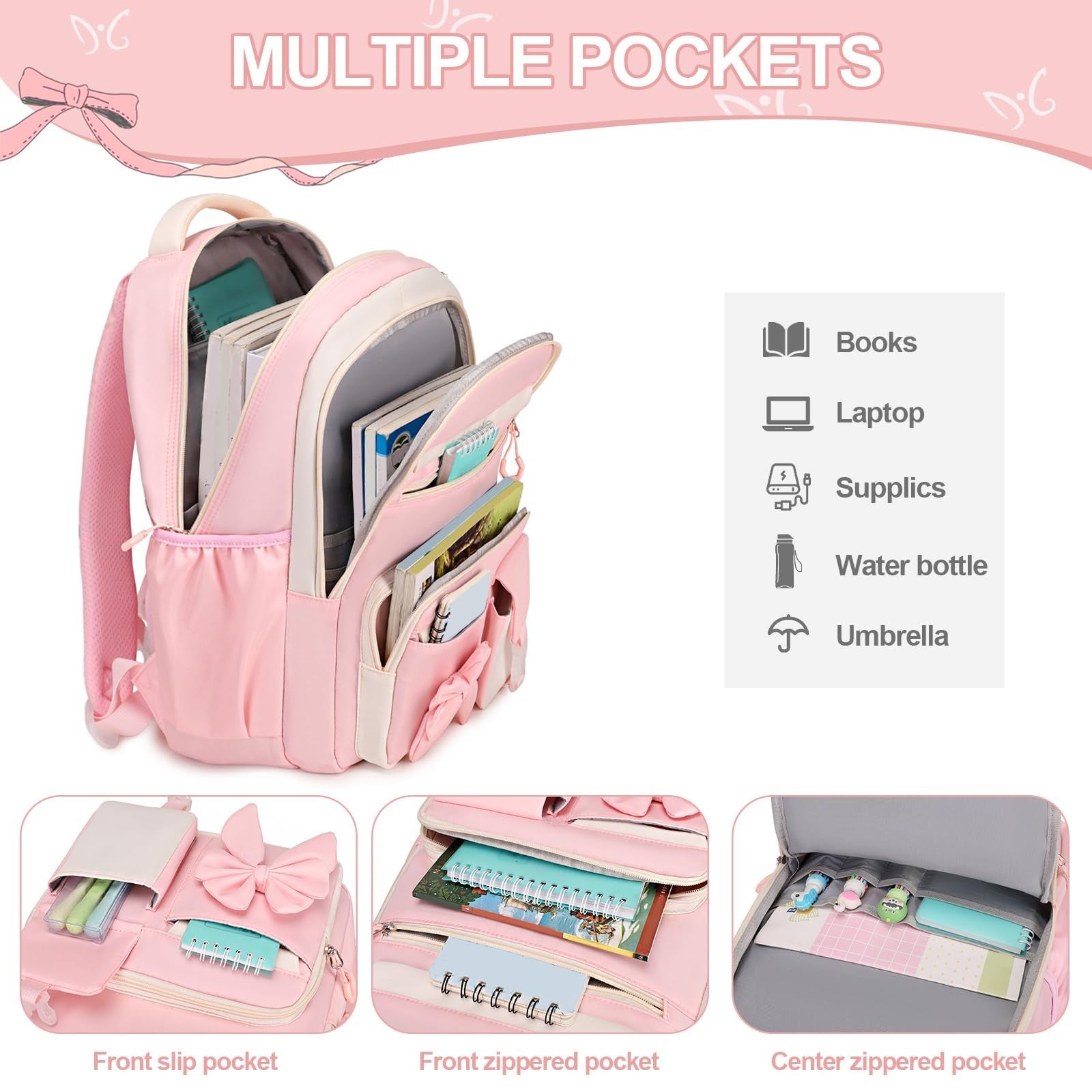 Cute Girls Backpack Set with Lunch Bag & Pencil Case   Stylish School Bag for Ki3