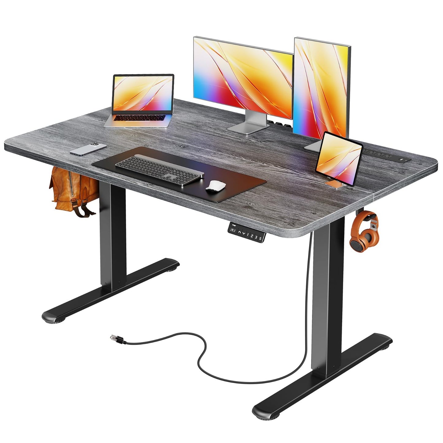 Height Adjustable Electric Standing Desk with USB-C & Power Outlets, 47x24" - Ho1
