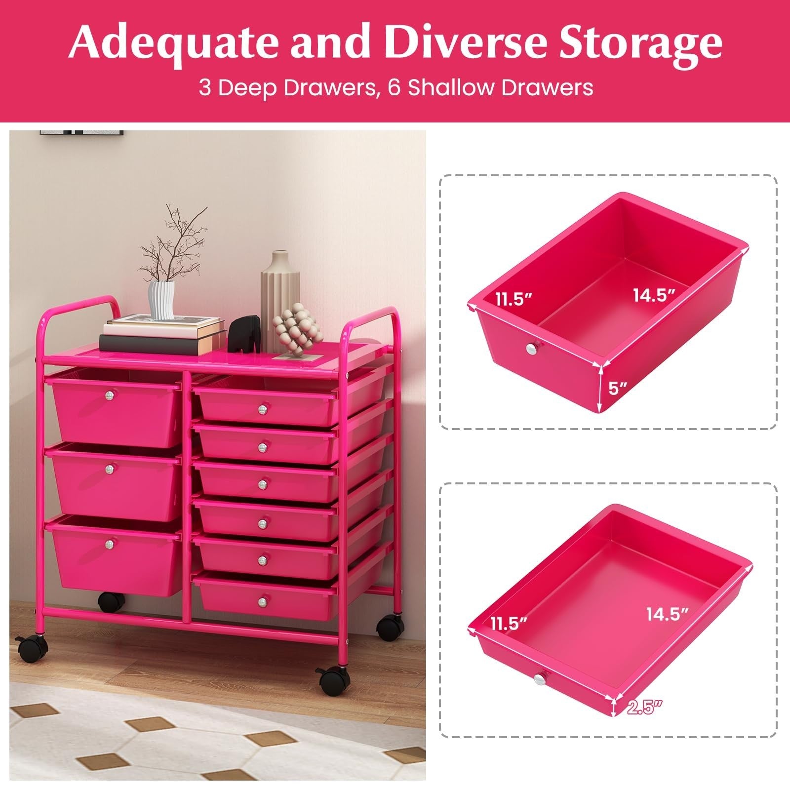 9 Drawer Rolling Storage Cart   Mobile Utility Cart with Wheels for Craft & Art3