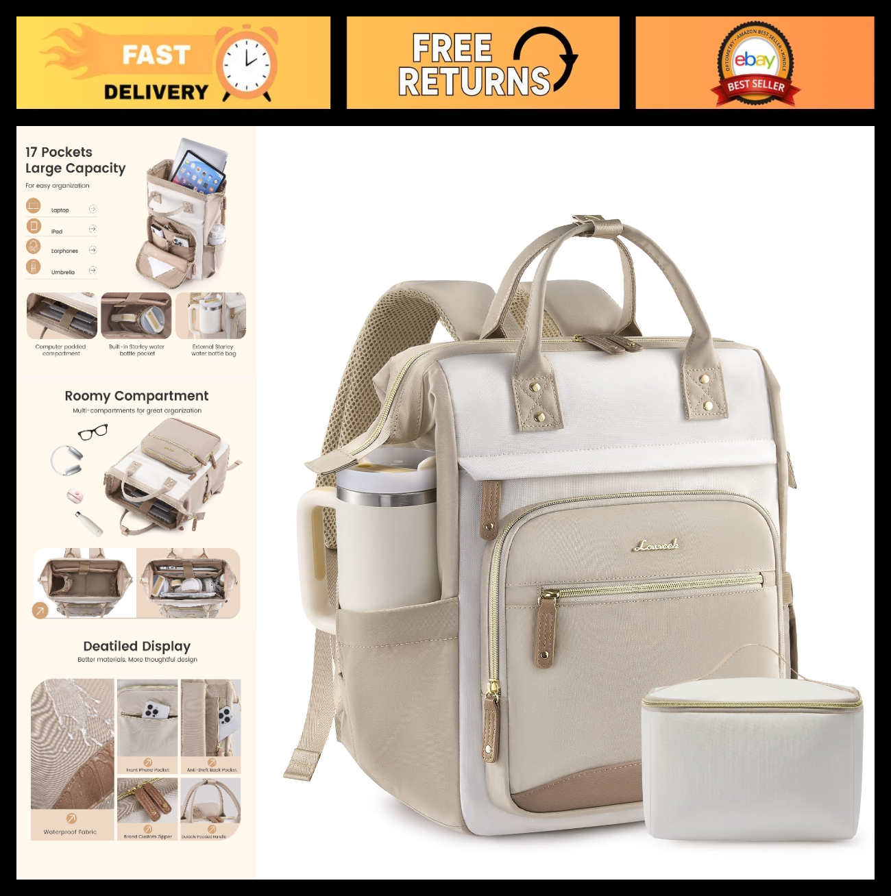 Stylish Women's Laptop Backpack, 15.6" Waterproof Work Bag, Large Capacity, Cup0