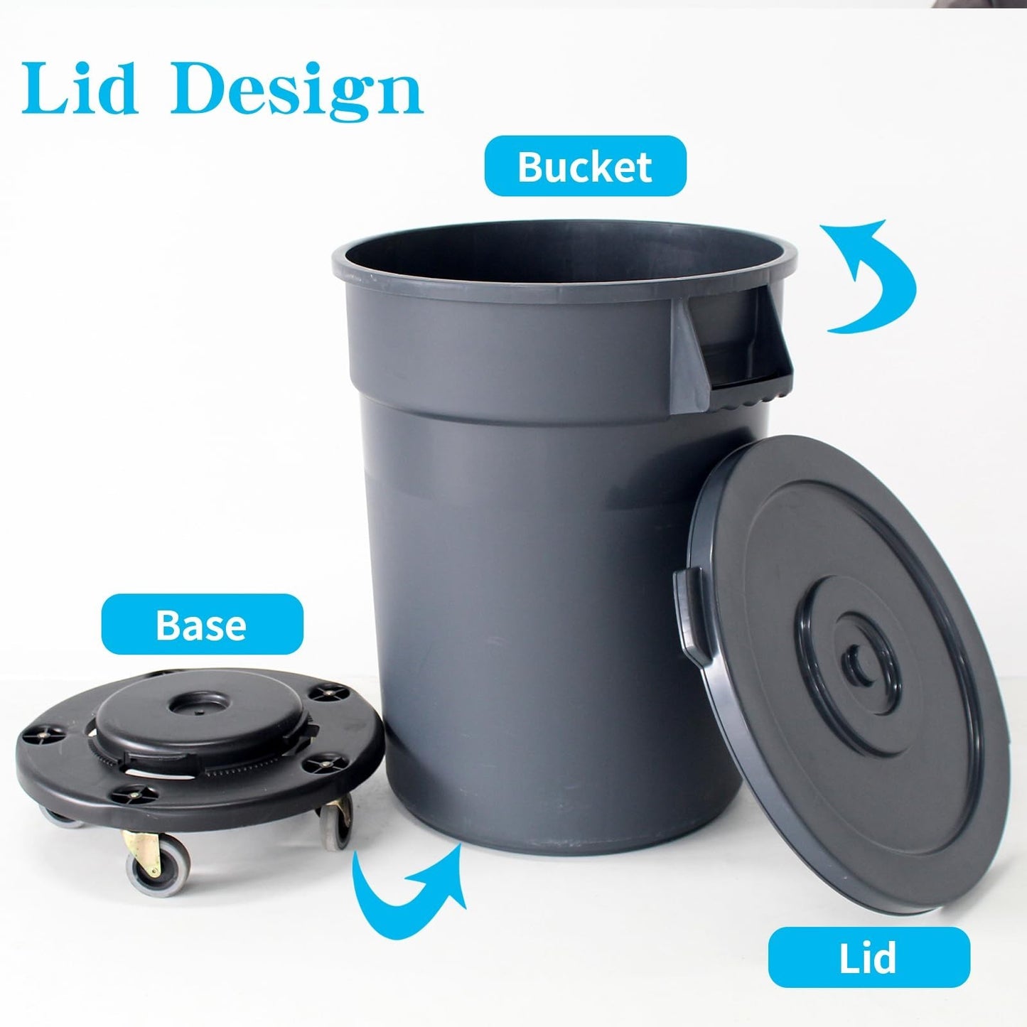 32 Gallon Heavy Duty Outdoor Trash Can with Lid & Wheels | Round, Ideal for Pati3