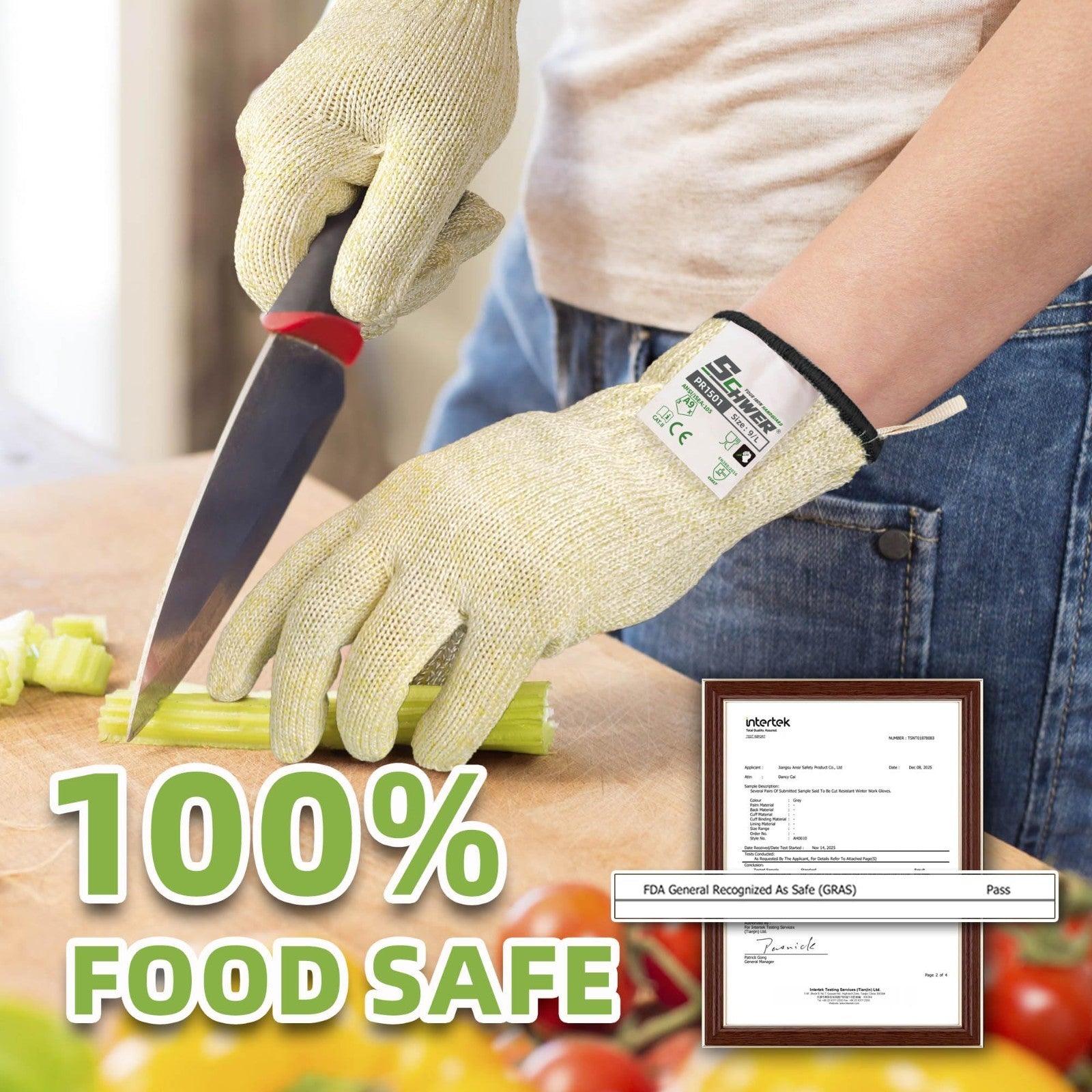 Cut Resistant Gloves   Food Grade, Non PFAS, Kitchen Prep, Meat & Fish Cutting,4