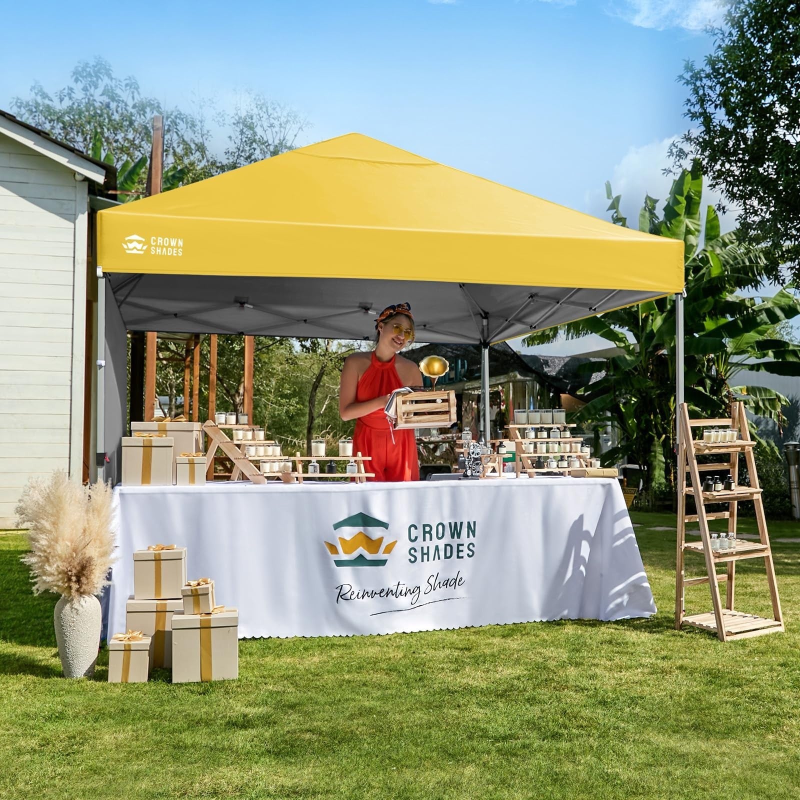 8x8 Pop Up Canopy Tent with Side Wall, Easy Setup Outdoor Gazebo, Sun Shade for2