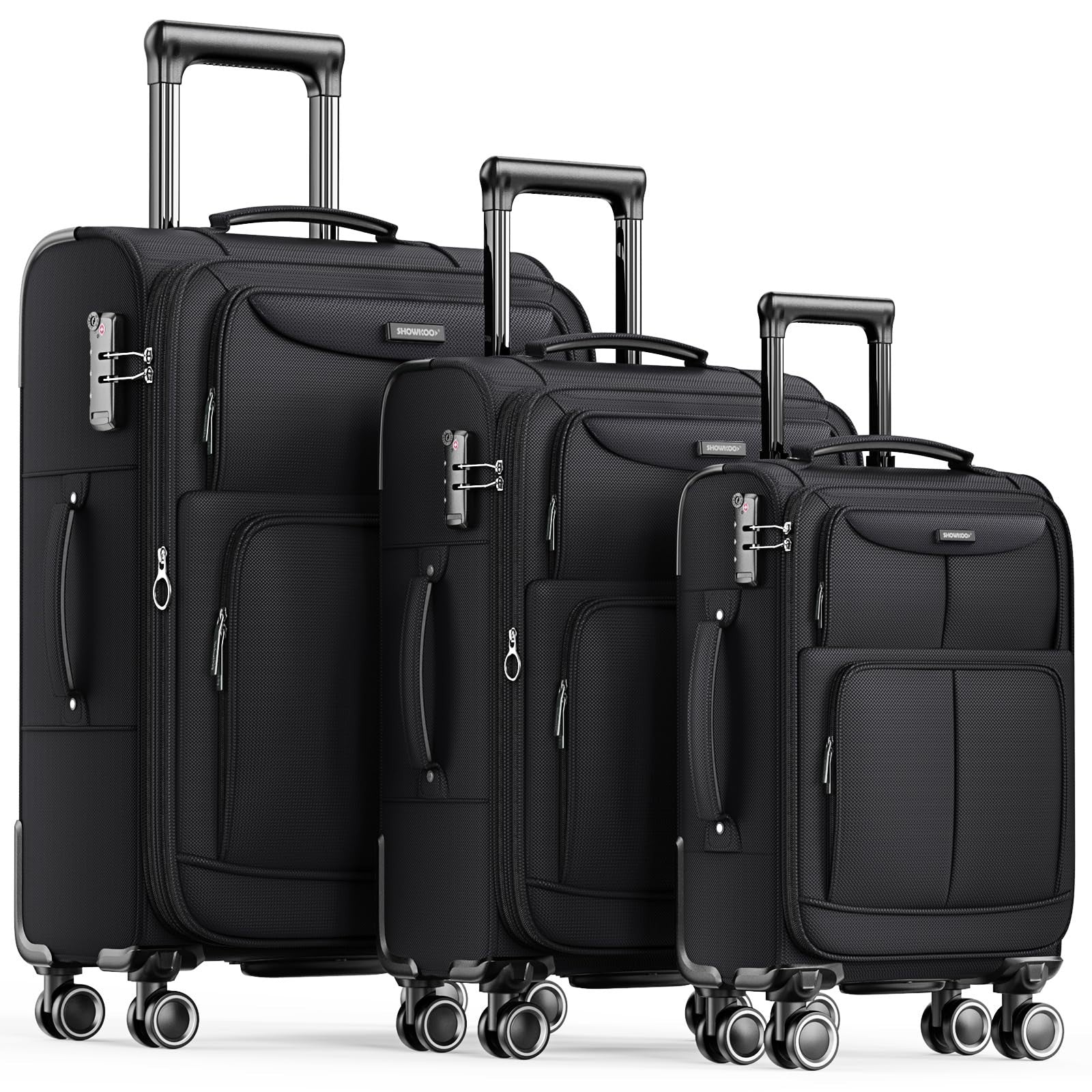 3-Piece Expandable Softside Luggage Set | Durable Oxford Fabric, 360° Spinner Wh0