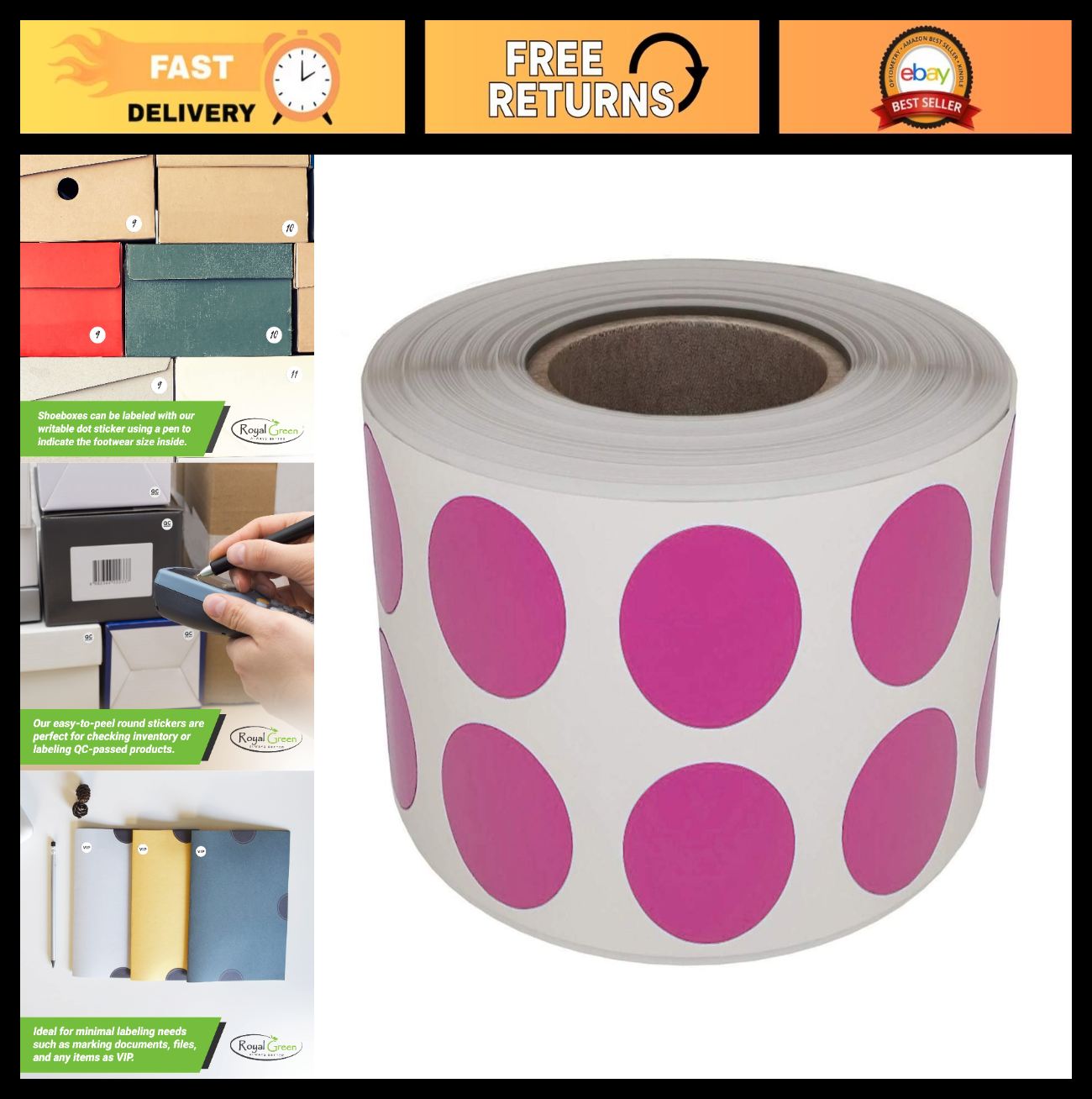 1080 Semi-Gloss 13mm Round Dot Stickers Roll - Pink Color Coding Labels for Orga0