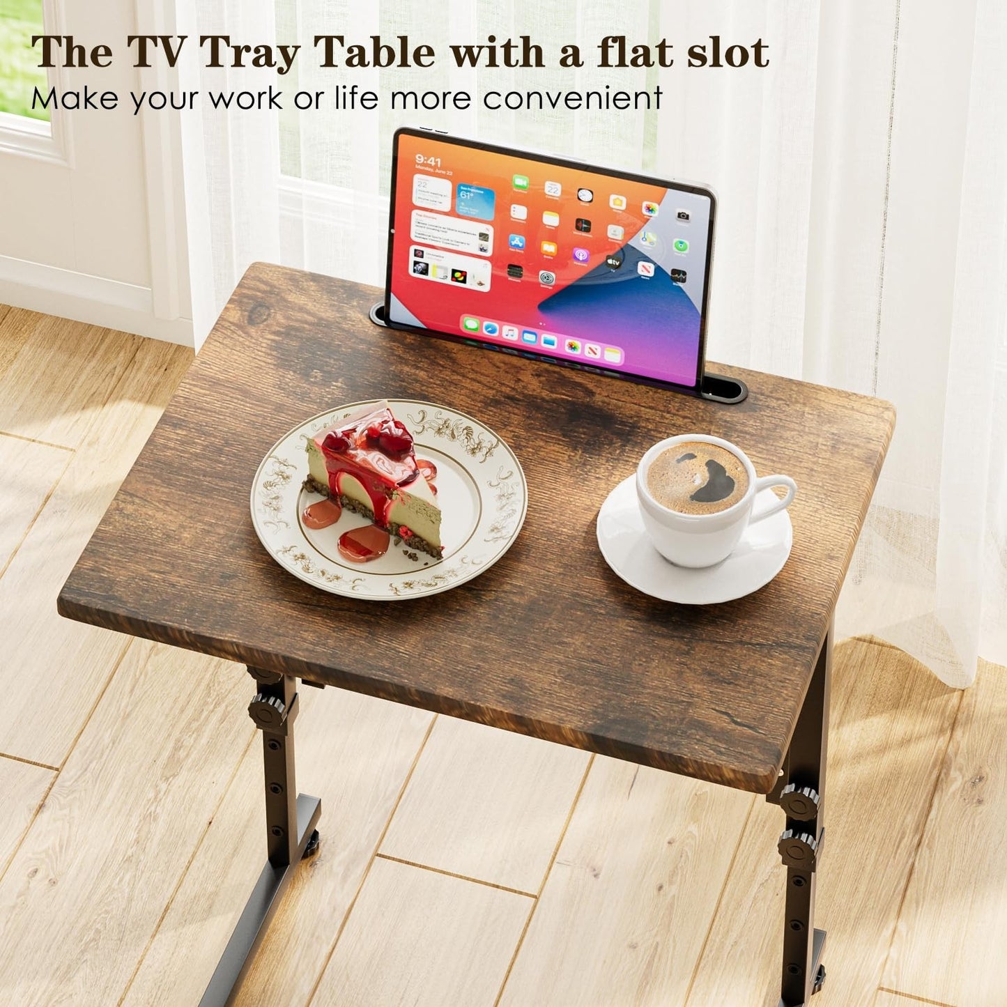 Adjustable Folding TV Tray Table - C-Shaped End Table, 6 Height Settings, Foldab5