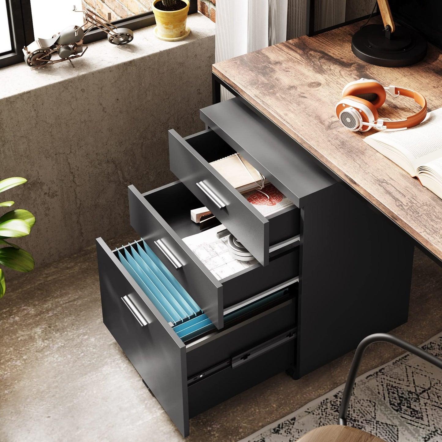 3 Drawer File Cabinet for Home Office   Wood Under Desk Storage, Rolling Printer4