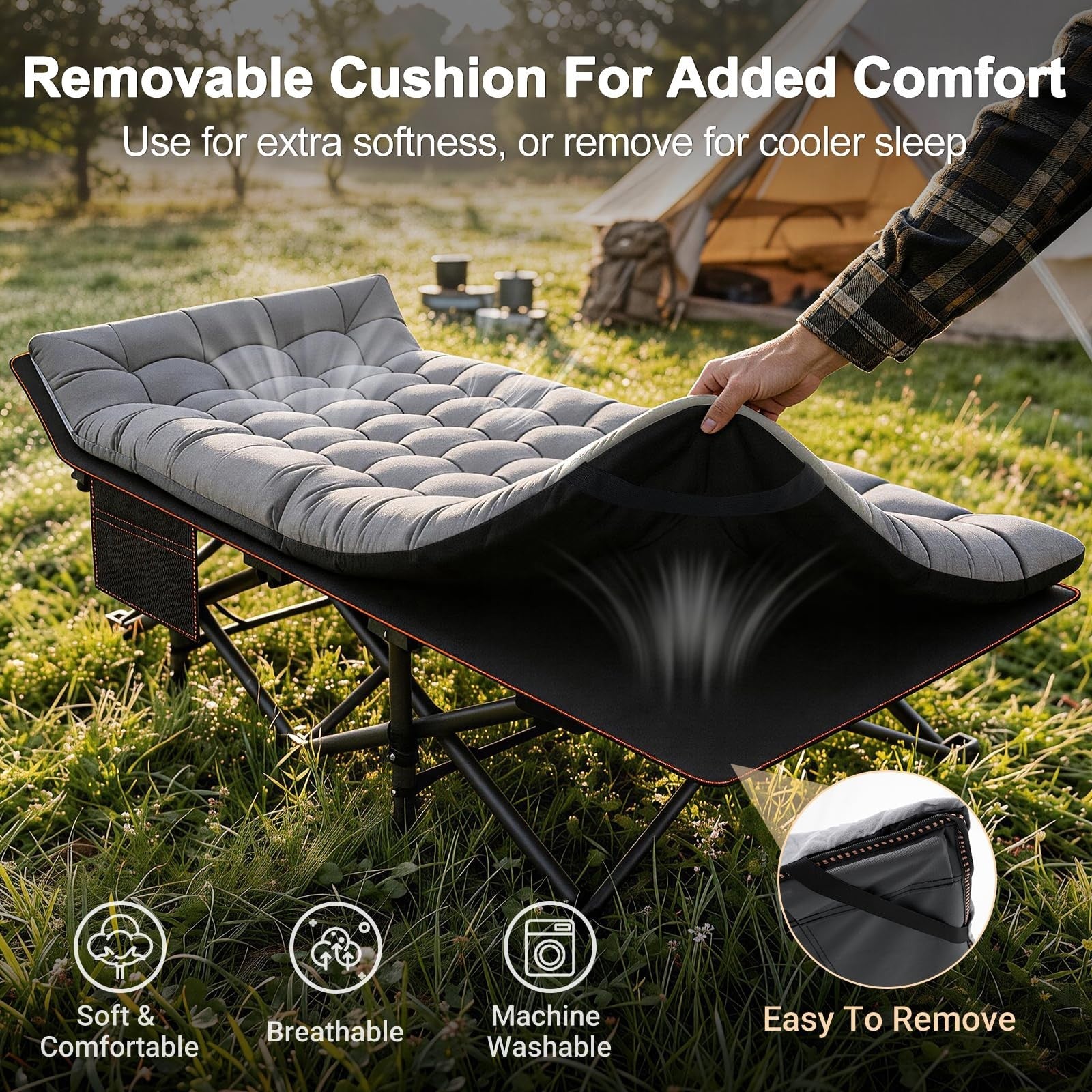 XXL Folding Camping Cot for Adults   32" Wide, 900 lb Capacity, Sturdy Frame, Ma6