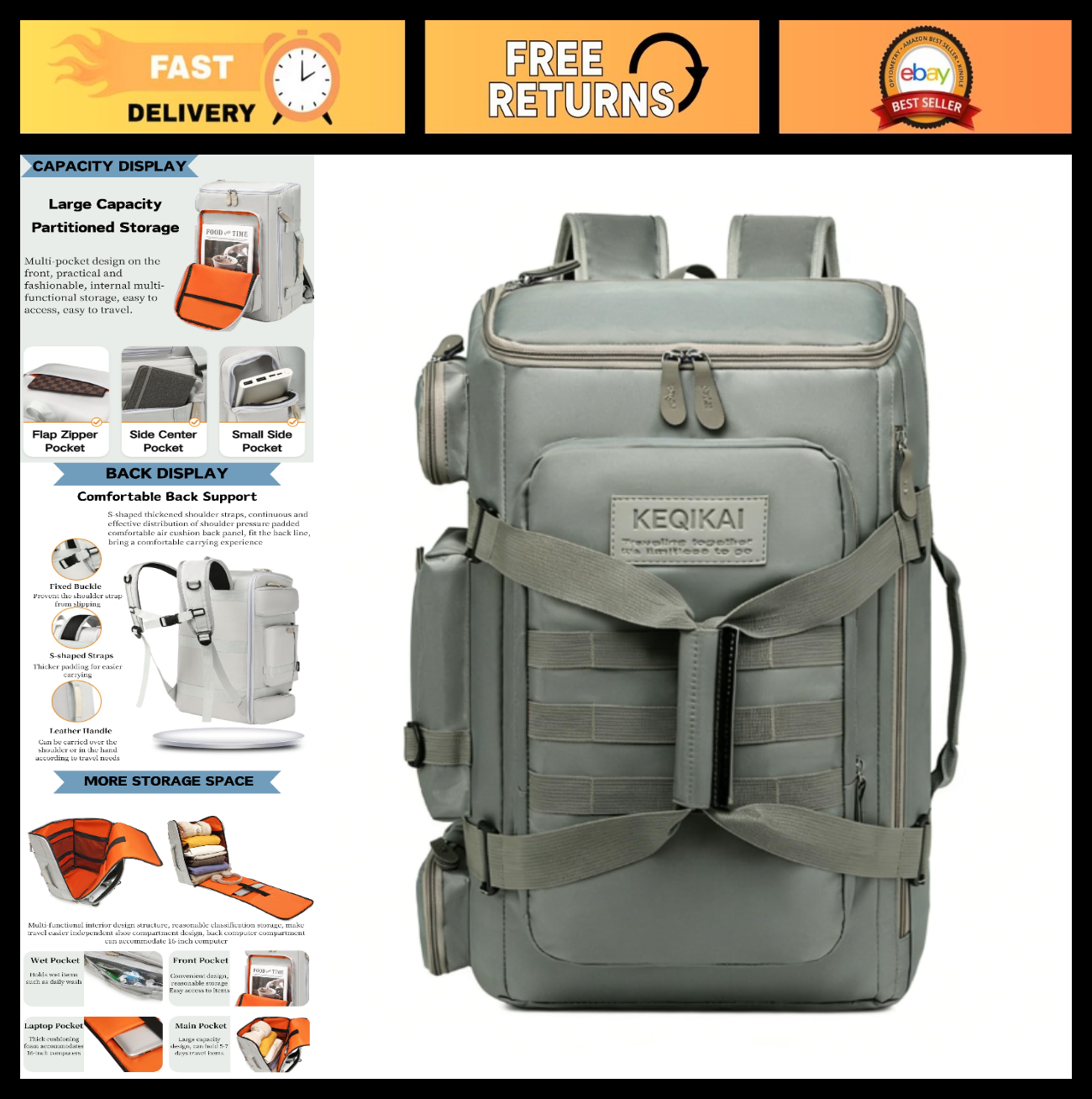 50L Waterproof Travel Duffle Backpack for Men & Women - Gym, Sports, Weekend Bag0