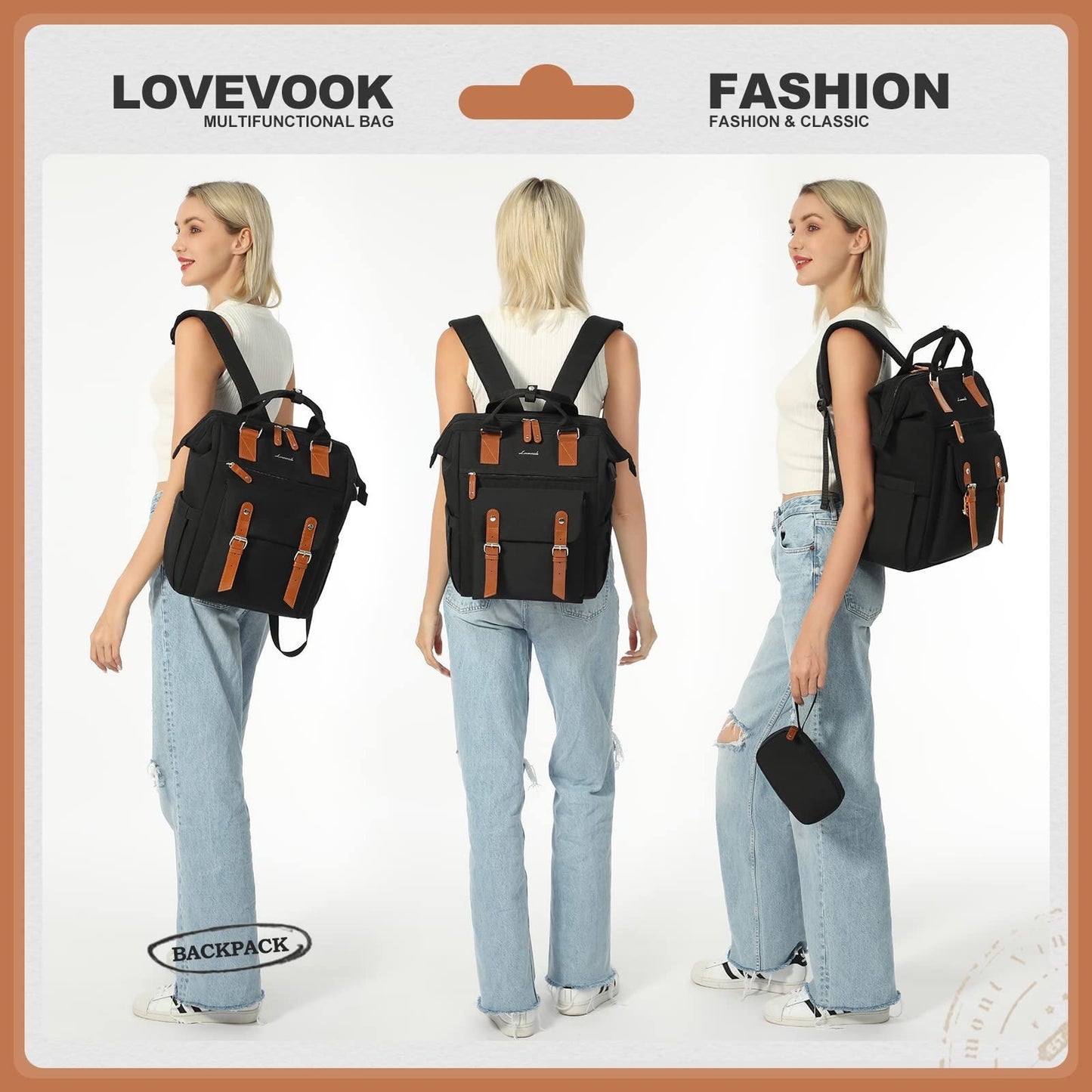Stylish 17" Laptop Backpack for Women   Work, Travel, Commuter, College Bag, Bla8