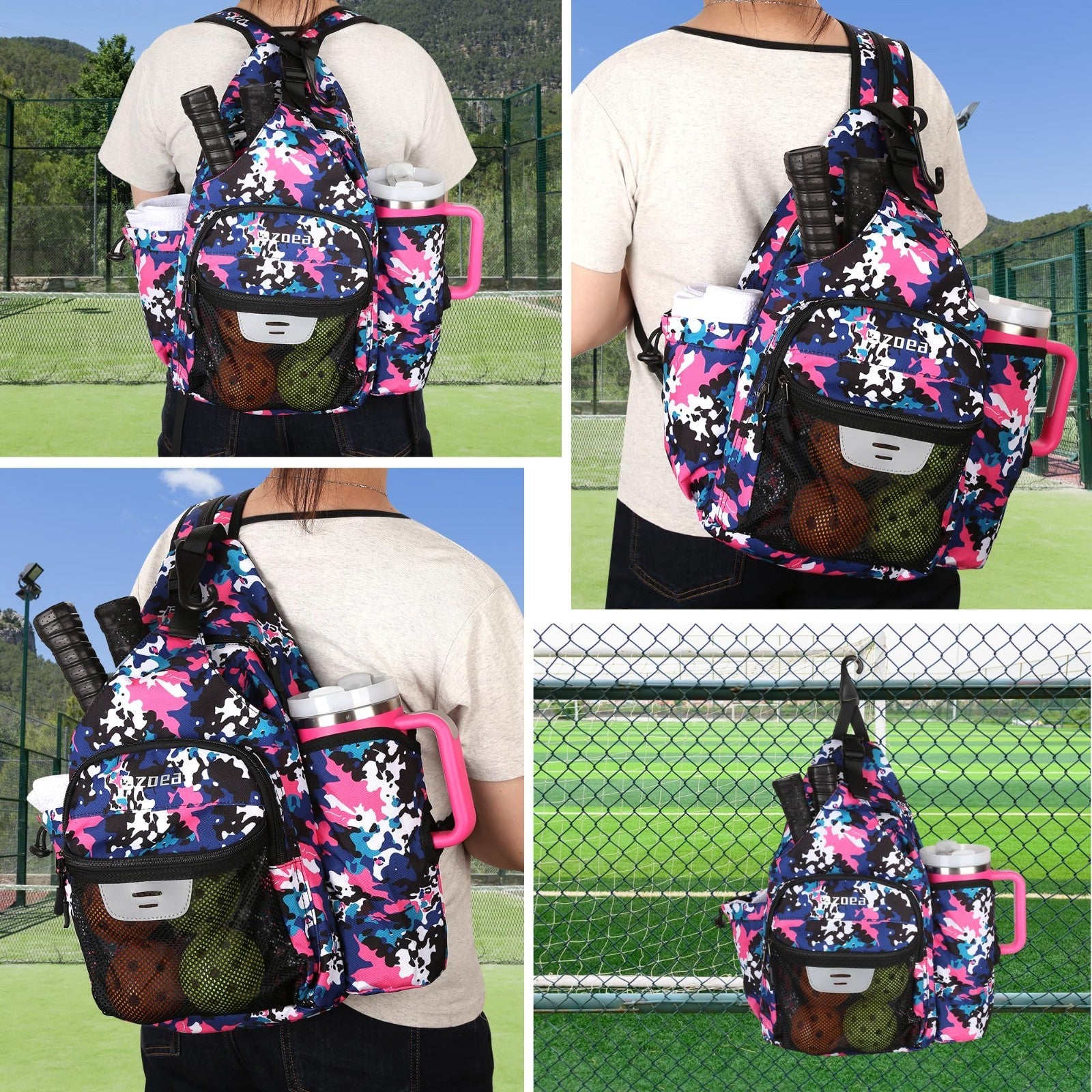 Waterproof Pickleball Backpack with 7 Pockets, Holds 4 Paddles & 40oz Tumbler4