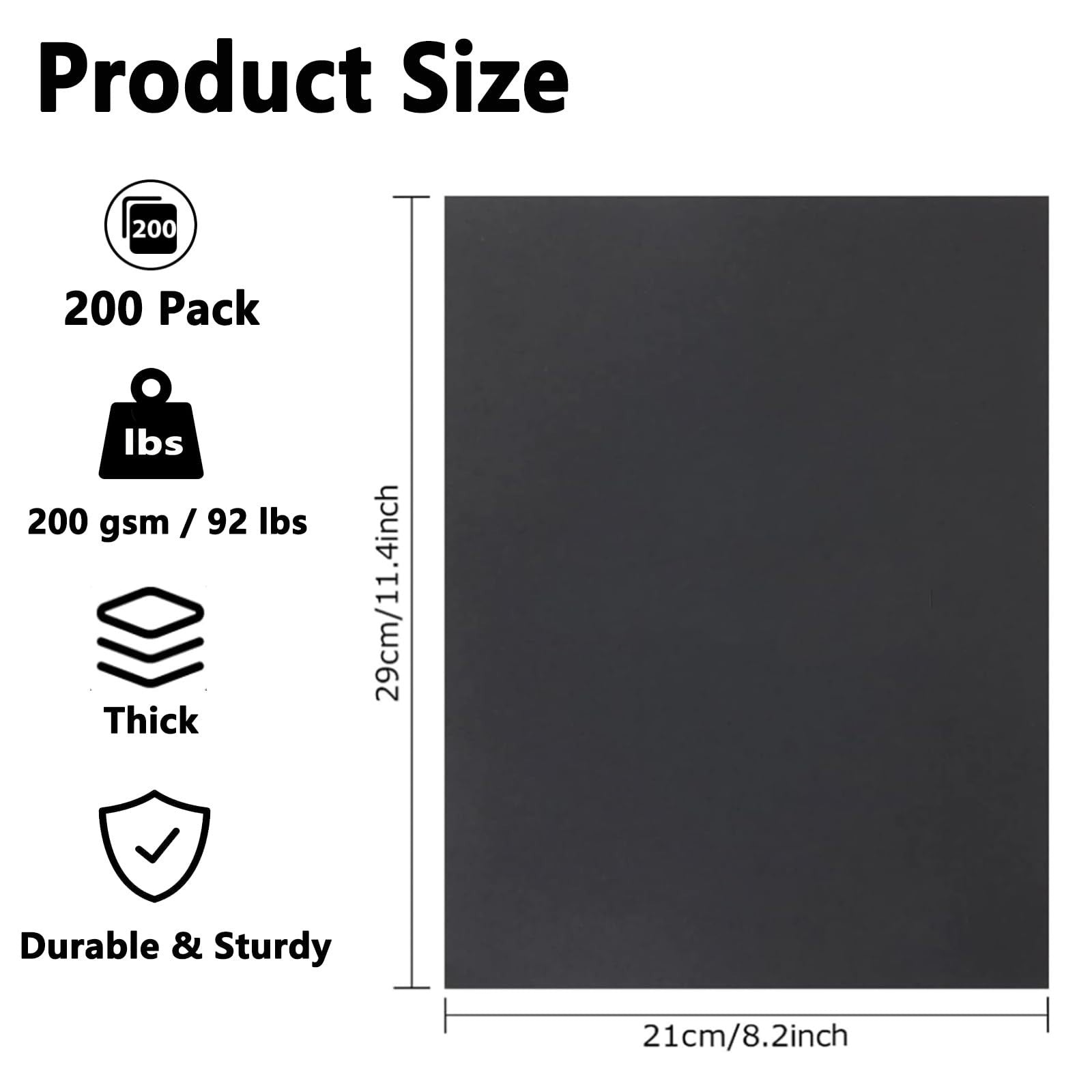 200 Sheets Black Cardstock 8.5x11" 92lb Heavyweight Paper for Scrapbooking, DIY2