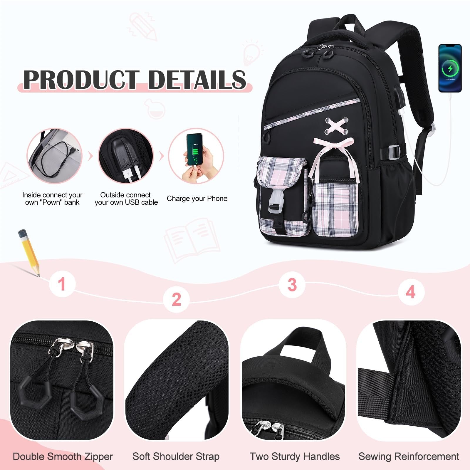 3PCS Girls School Backpack Set with Lunch Box & Pencil Pouch   Stylish & Durable4