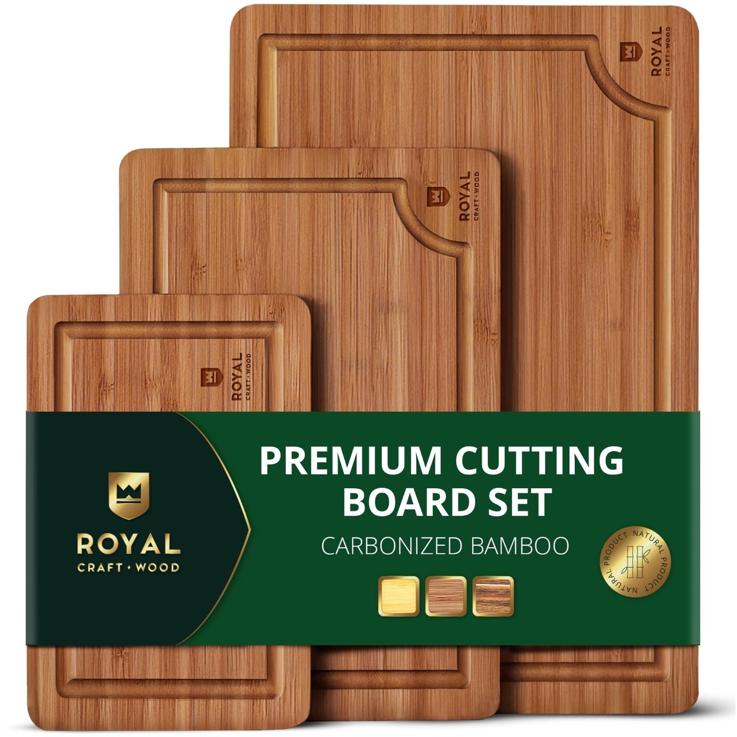 Non Toxic Bamboo Cutting Board Set   Deep Juice Groove, Side Handles, Charcuteri1