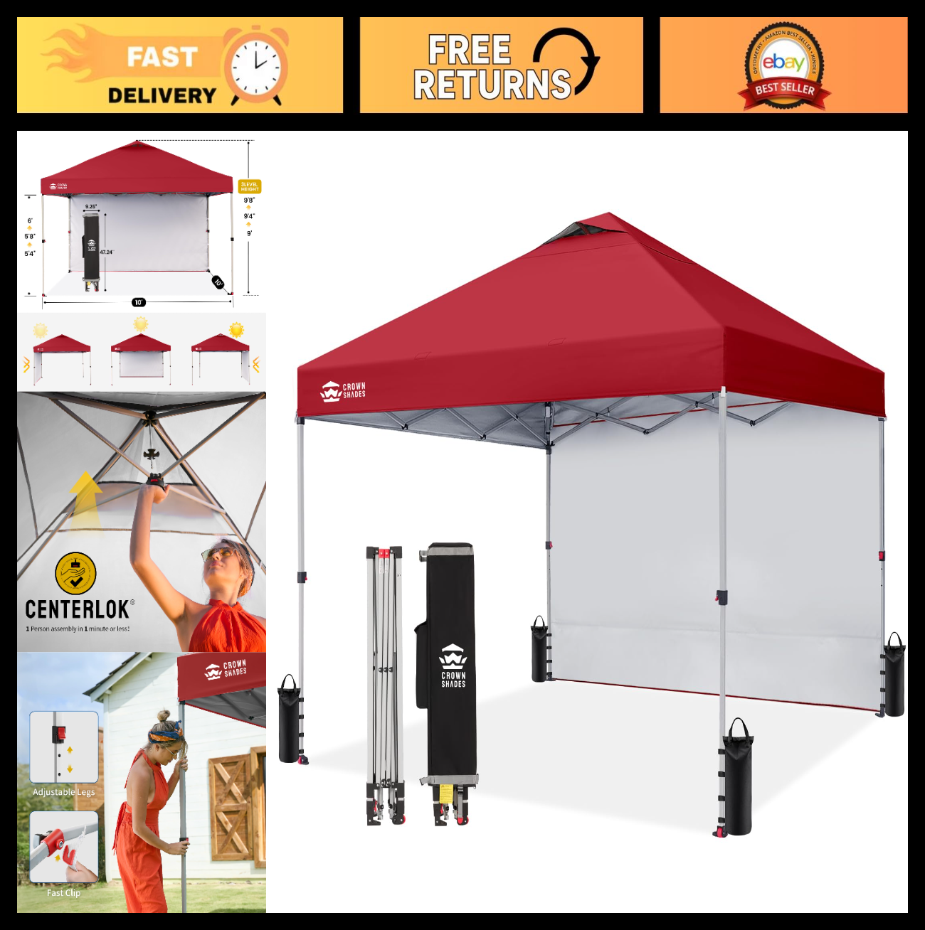 10x10 Pop Up Canopy Tent with Side Wall, Easy Setup Outdoor Shelter for Events,0