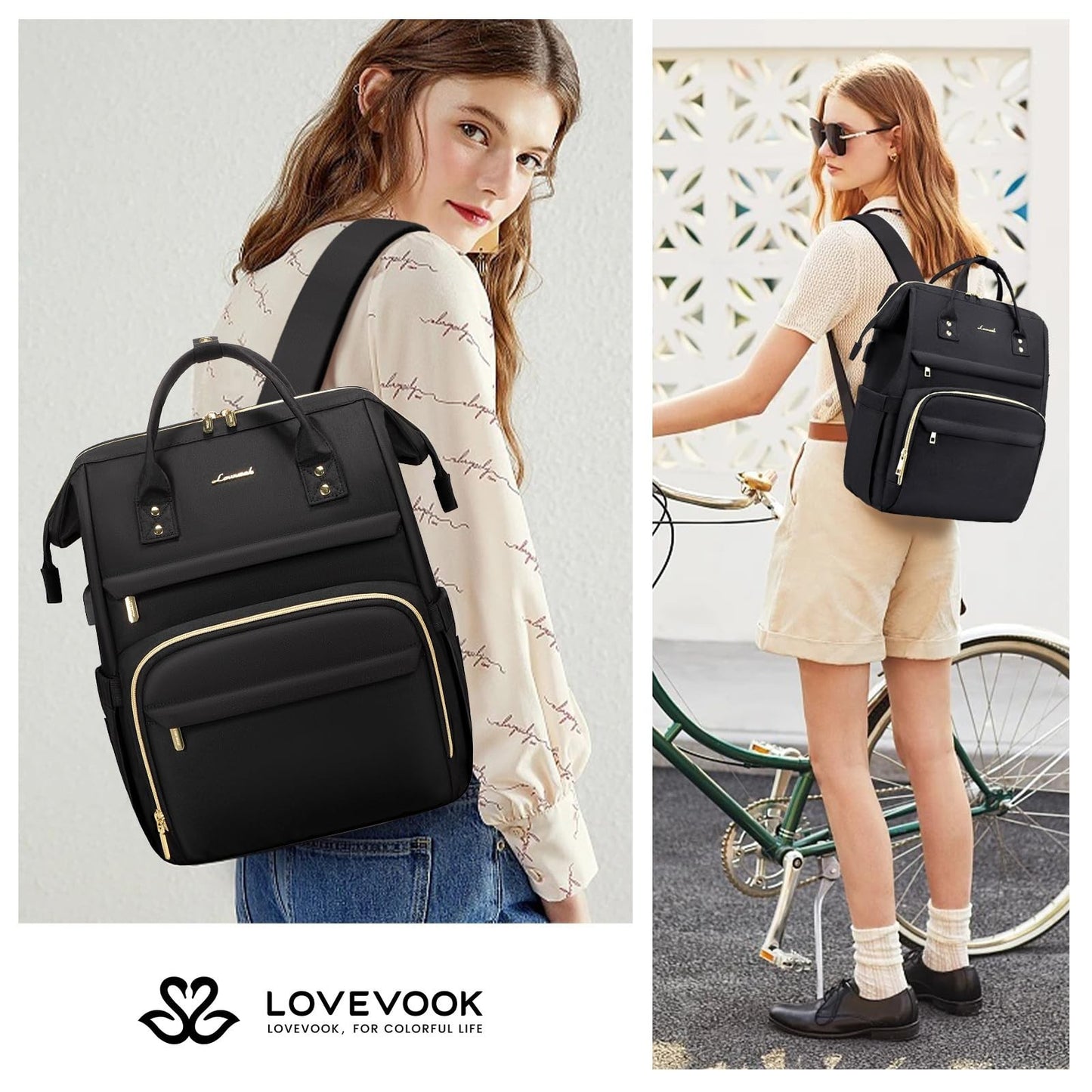 Stylish 15.6" Laptop Backpack for Women, Waterproof Travel Bag with USB Port, Id5