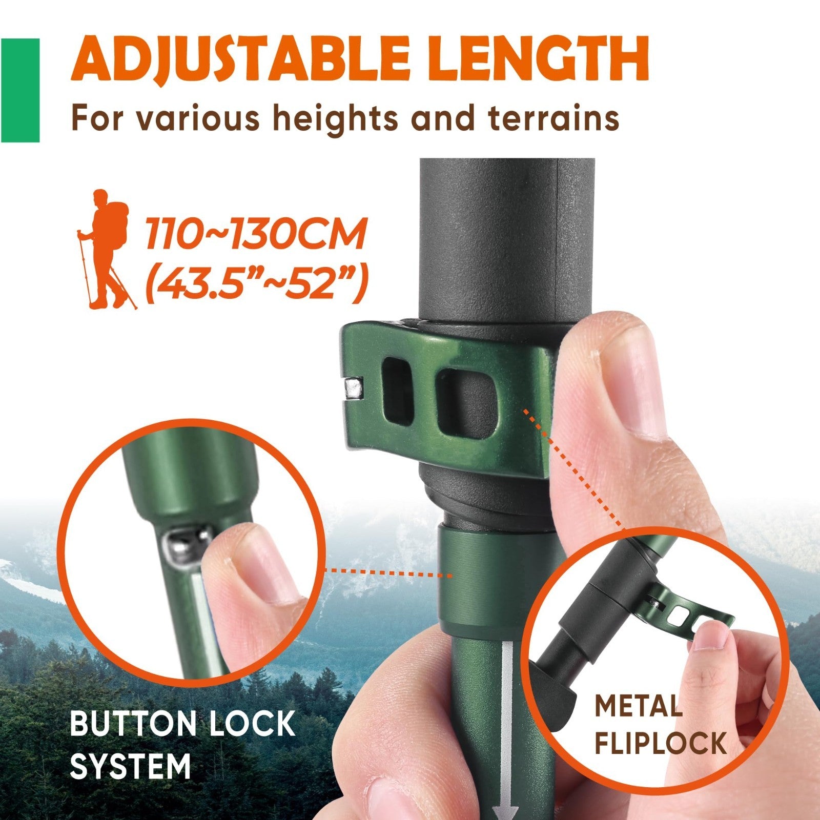 Lightweight Adjustable Trekking Poles with Cork Grip – Compact Hiking Sticks for3