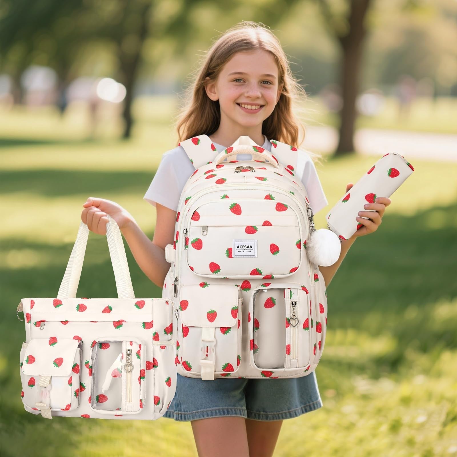 Stylish Girls Backpack Set with Tote, Crossbody Bag, Lunch Bag & Pencil Pouch  2