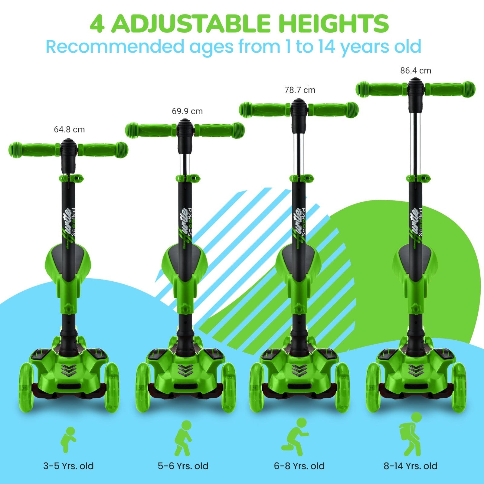 3-Wheeled Kids Scooter with LED Lights, Adjustable Handlebar & Foldable Seat - S4
