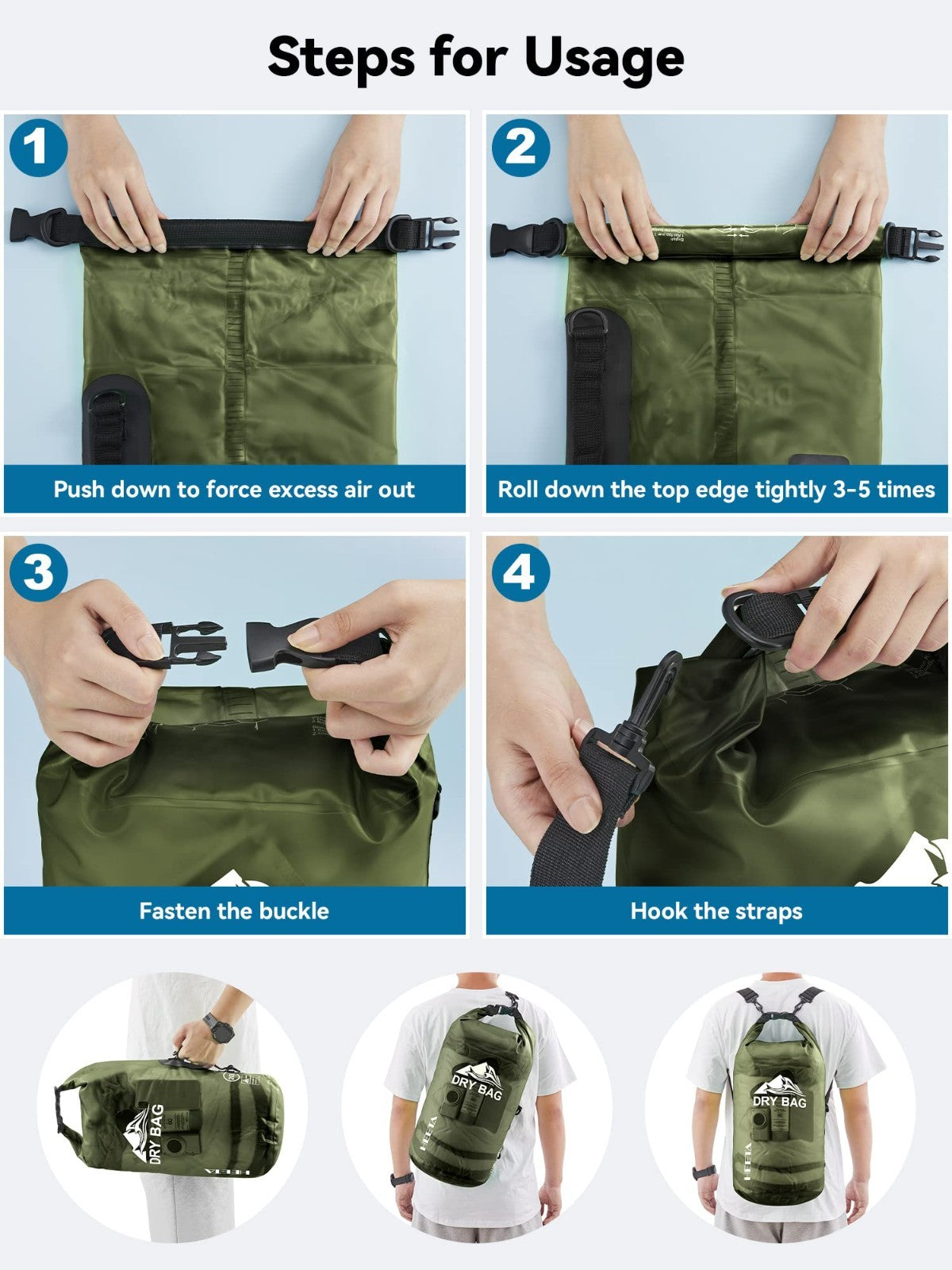 Waterproof Dry Bag for Travel, Kayaking, Boating - Lightweight Roll Top Storage3