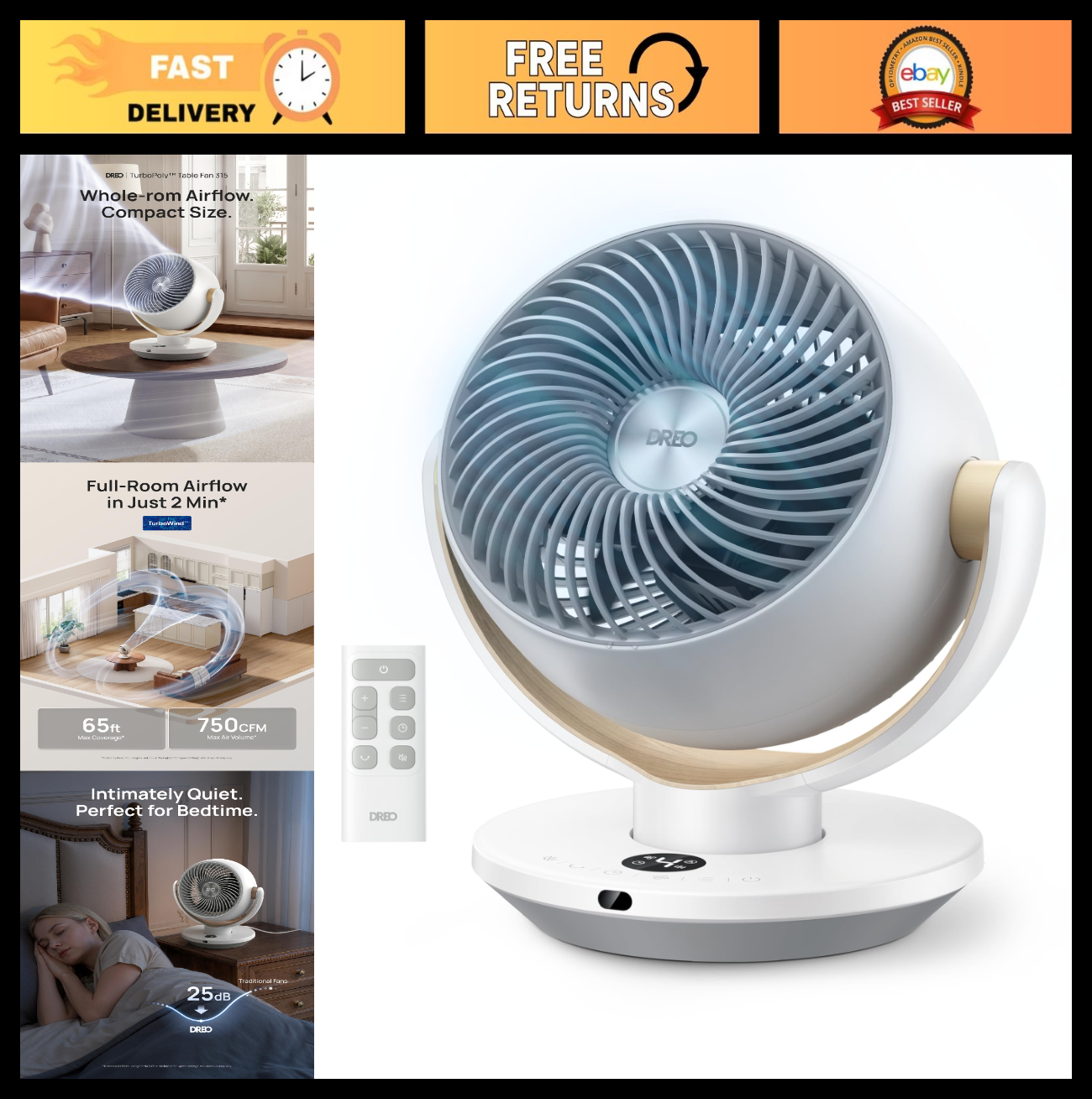 11" Desk Fan with Remote   Powerful 65ft Airflow, 4 Speeds, 90° Oscillating, Qui0