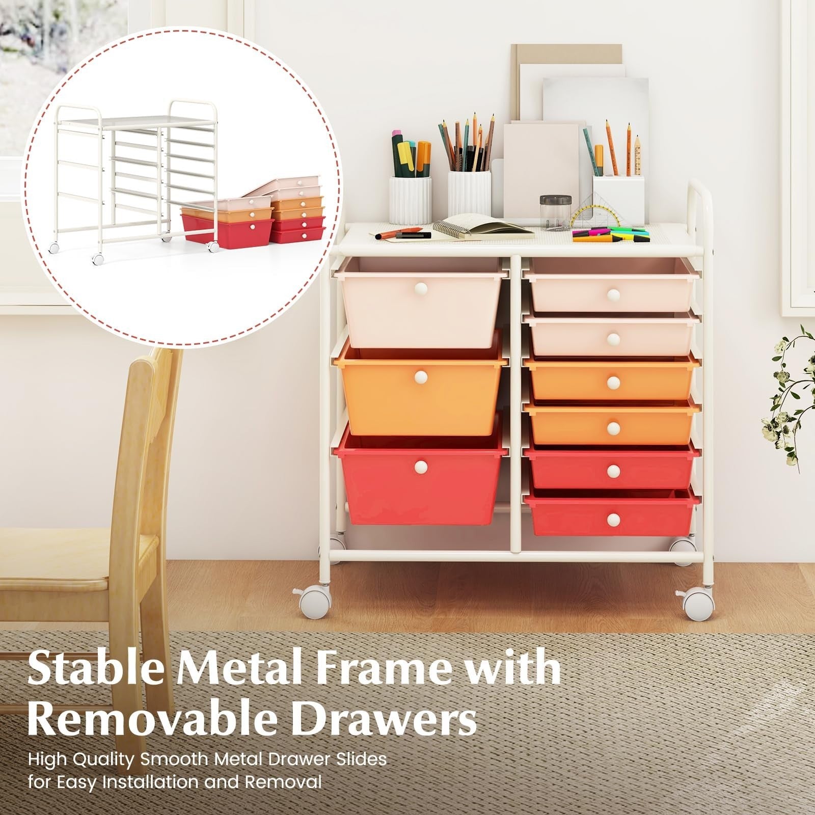 9 Drawer Rolling Storage Cart with Wheels   Mobile Under Desk Organizer for Craf4