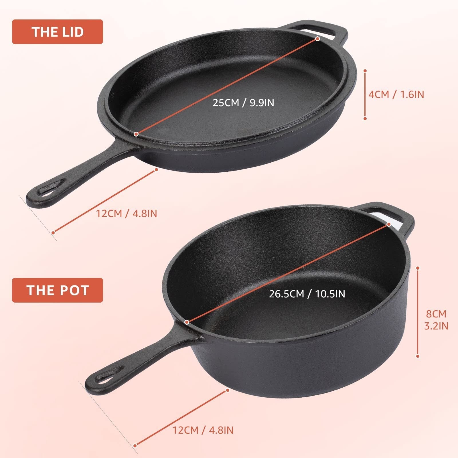 Pre-Seasoned Cast Iron Skillet & Dutch Oven Combo - 3.2QT Multi-Cooker Pot2