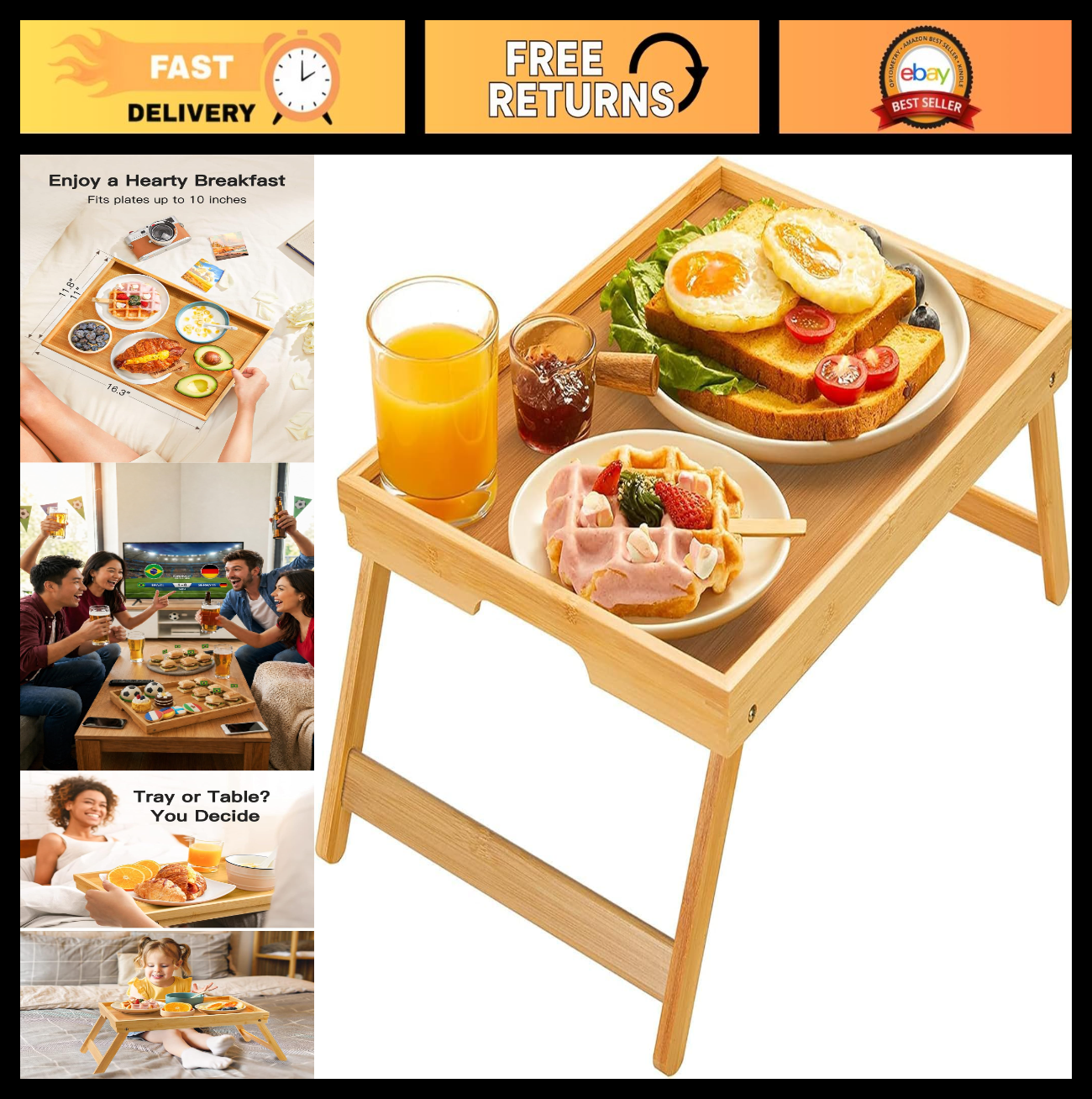 Here’s an optimized eBay title for your product:"Foldable Bamboo Bed Tray Tabl0