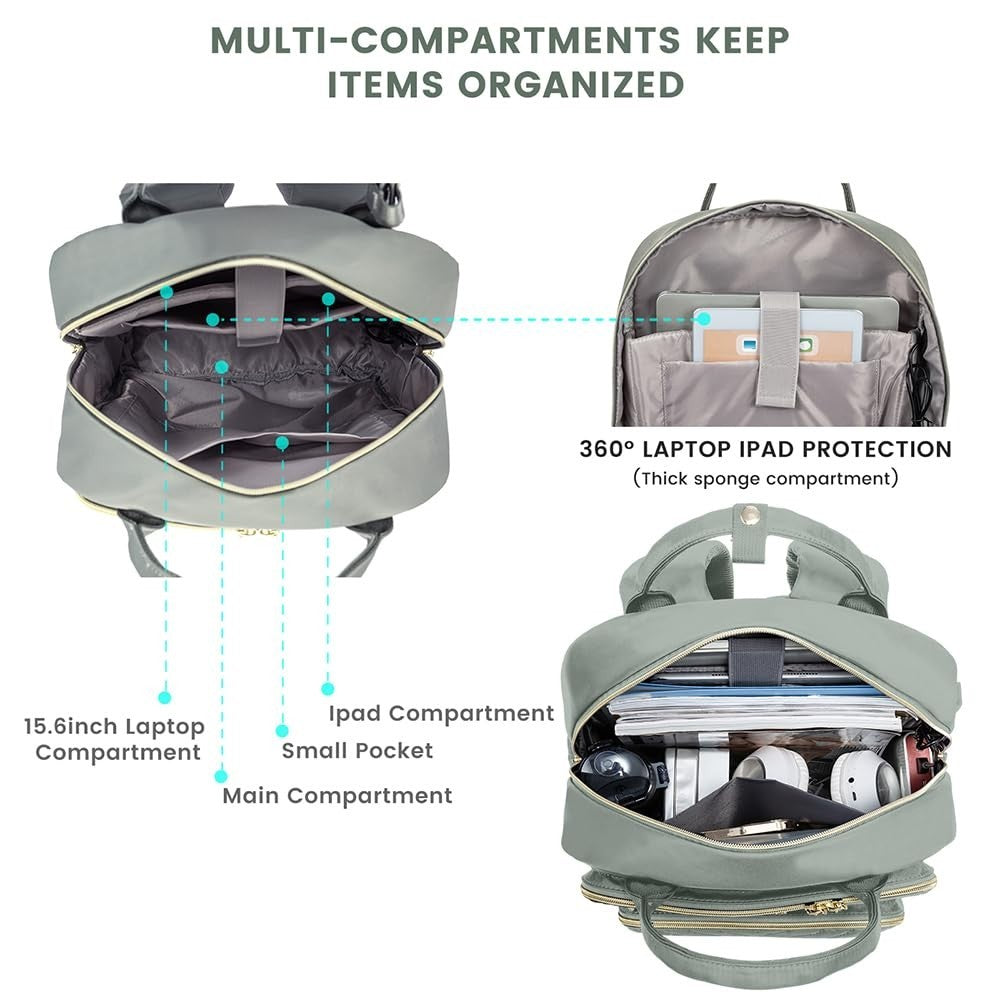 Stylish Water Resistant Laptop Backpack for Women, USB Charging, Travel Work Bag6
