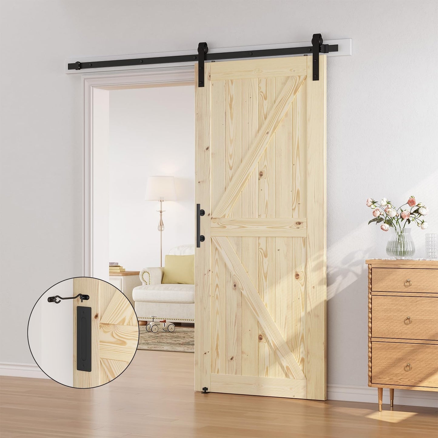 36x84in Unfinished Solid Spruce Sliding Barn Door & 6.6ft Hardware Kit   DIY, St5
