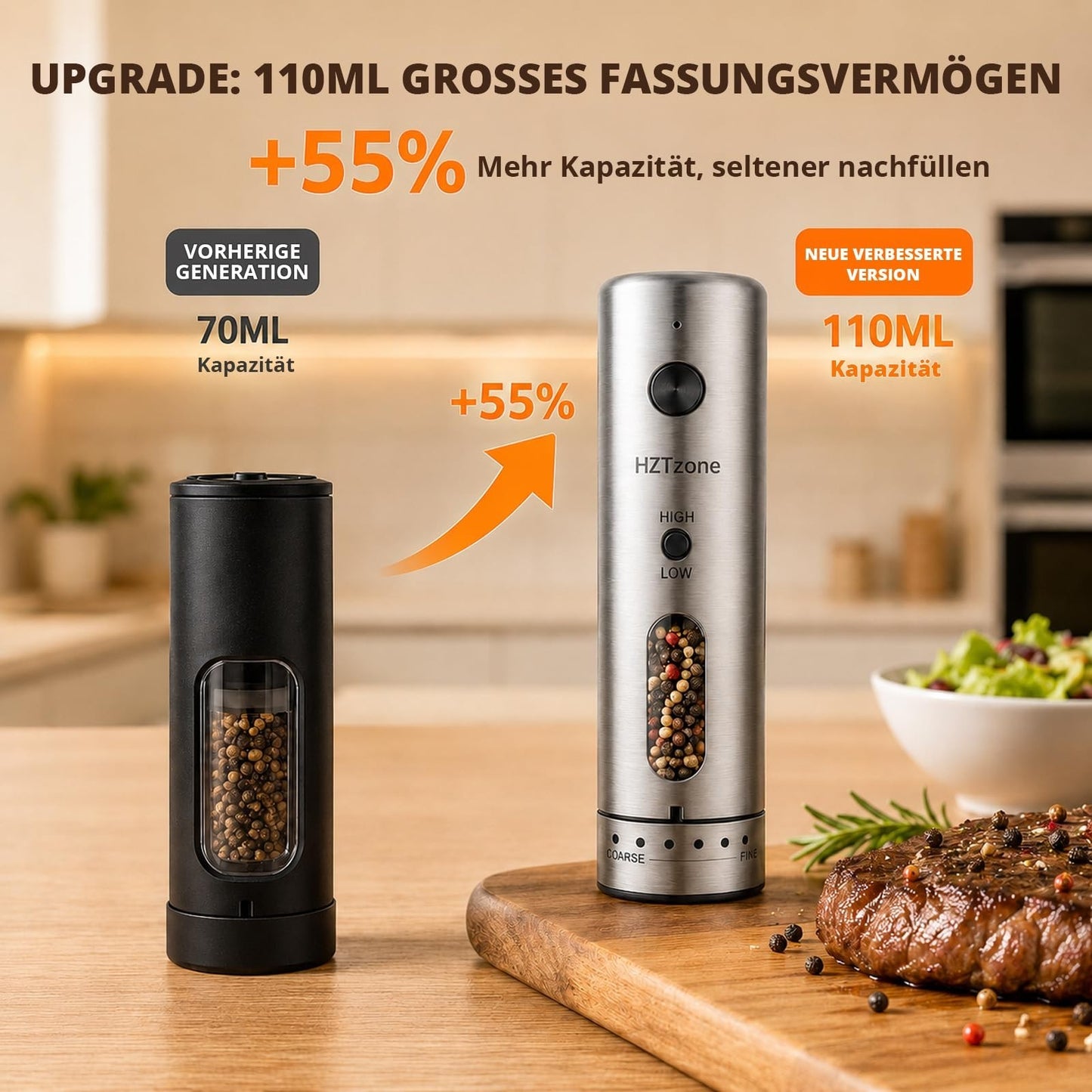 Automatic Electric Salt & Pepper Grinder Set   LED Light, USB Rechargeable, 2 Pa5