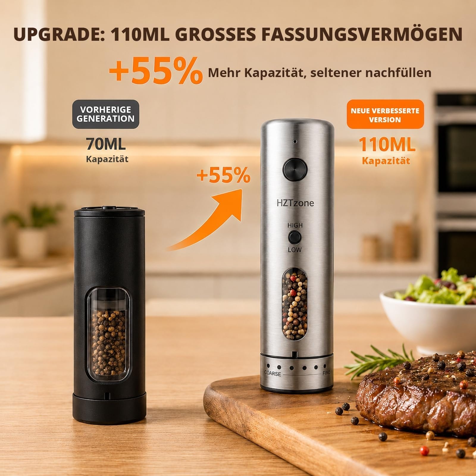 Automatic Electric Salt & Pepper Grinder Set   LED Light, USB Rechargeable, 2 Pa5