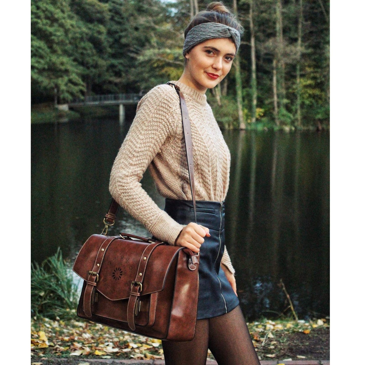 Vegan Leather Laptop Backpack Briefcase for Women, 15.6" Satchel Work Bag - Coff2