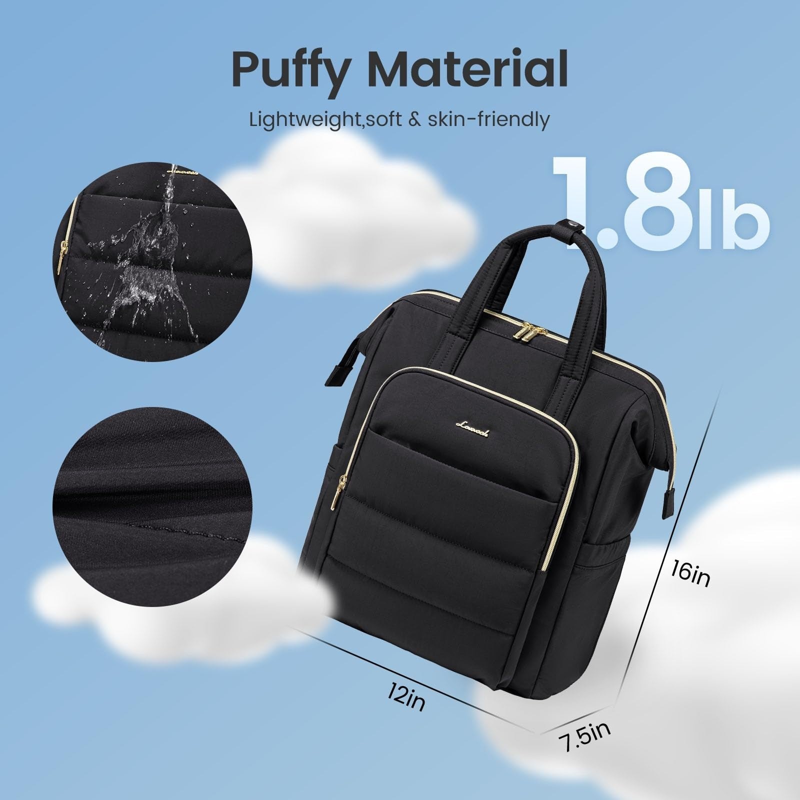 Lightweight 15.6" Laptop Backpack for Women, Quilted Travel Bag, College Daypack4