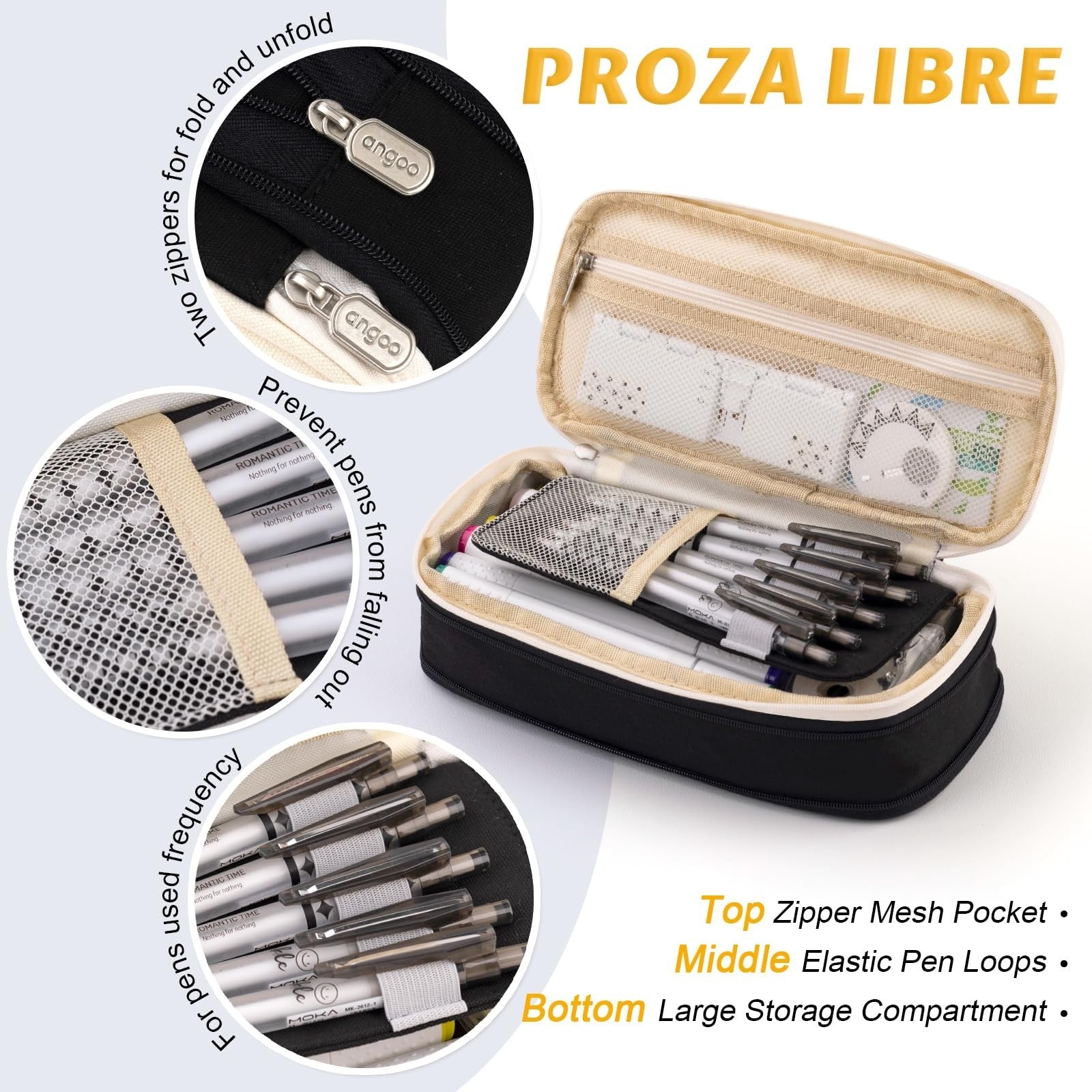 Large Capacity Pencil Case   Office & School Storage Pouch, Organizer Bag, Black5