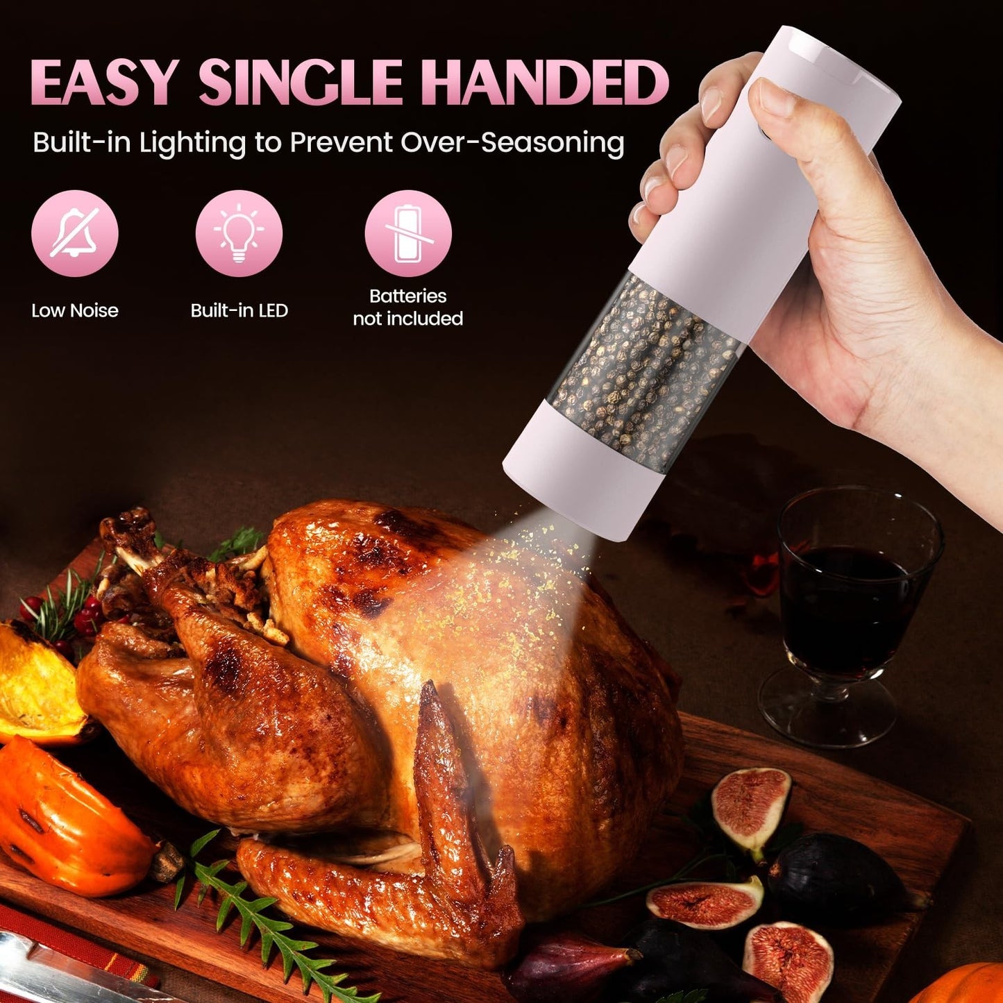 Automatic Salt and Pepper Grinder Set   Large Capacity, Pink   Perfect Housewarm3