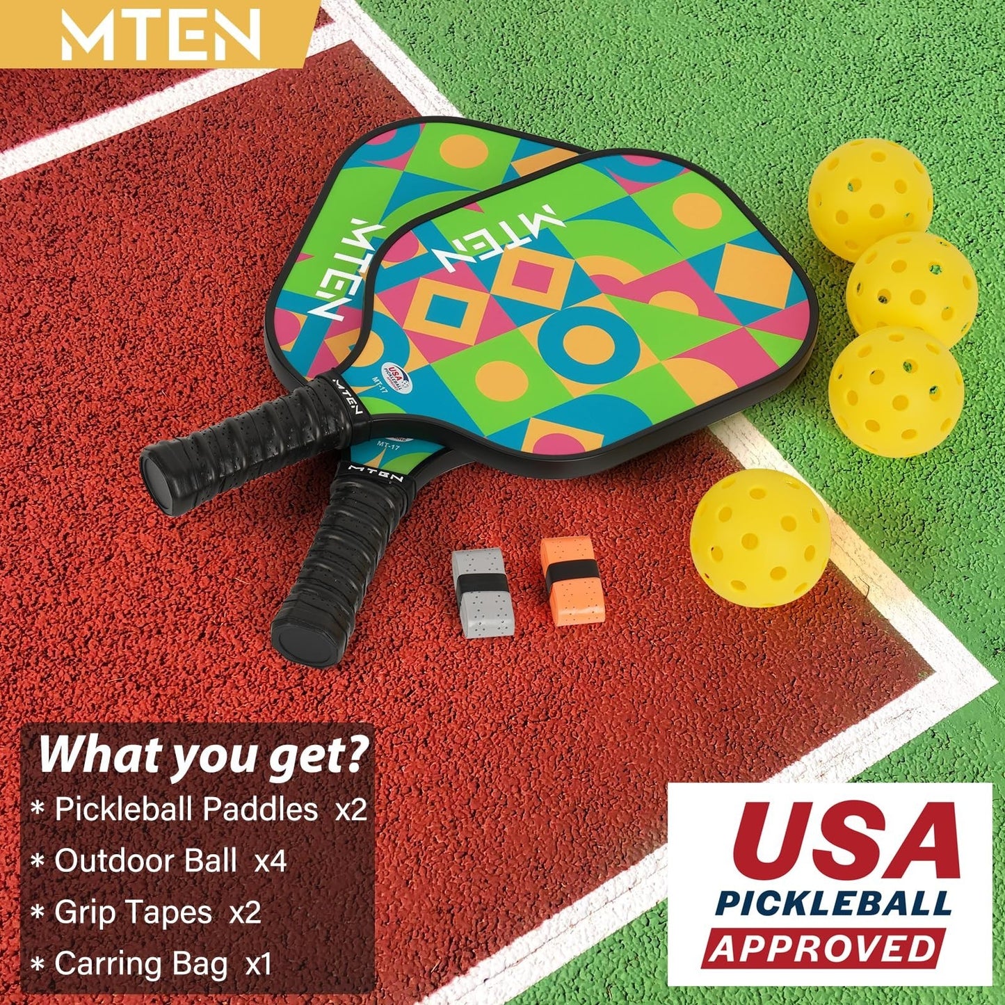 Pickleball Paddle Set of 2/4/1 - USAPA Approved Fiberglass Rackets, Lightweight5