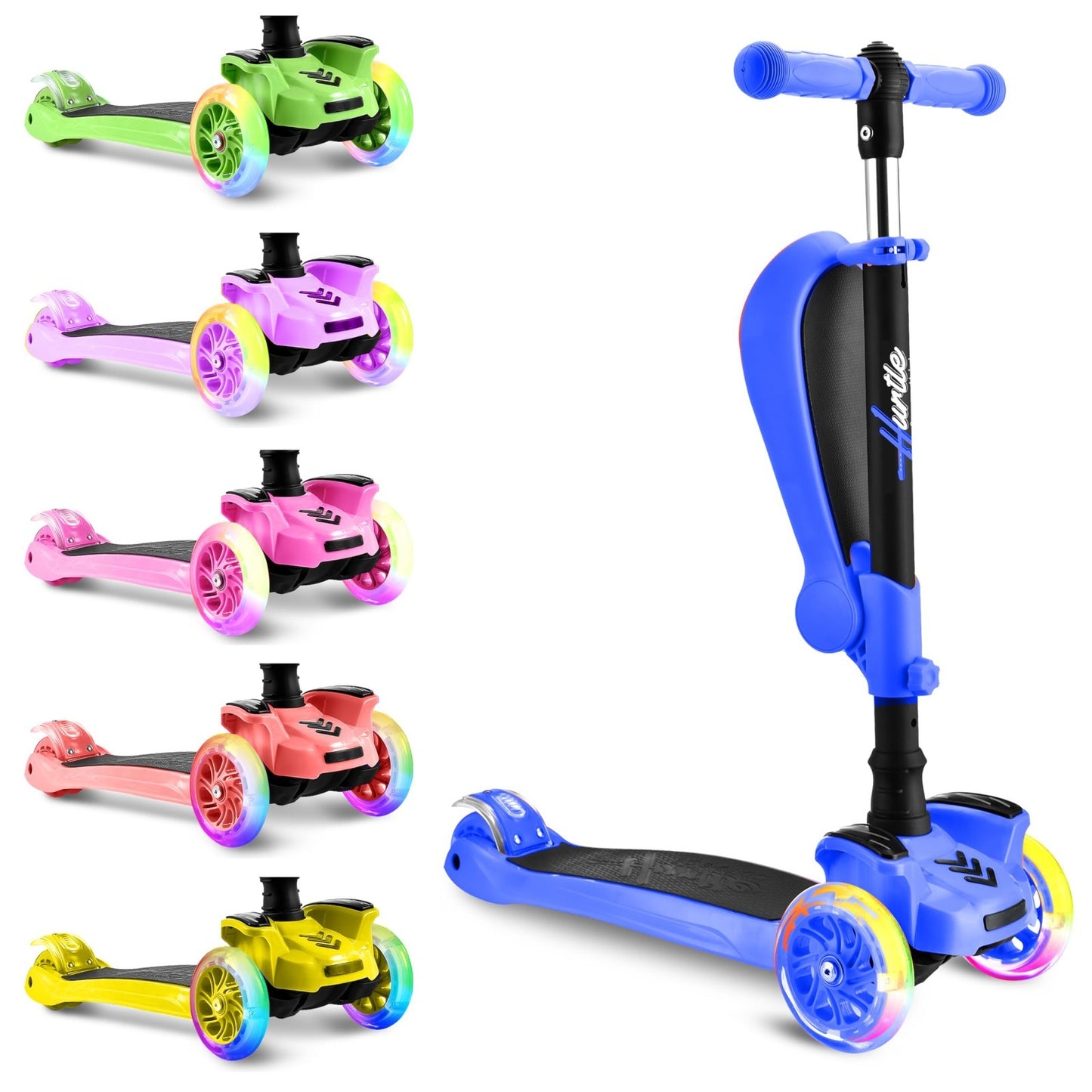 3-Wheeled Kids Scooter with LED Lights, Adjustable Handlebar, Foldable Seat, Bra2