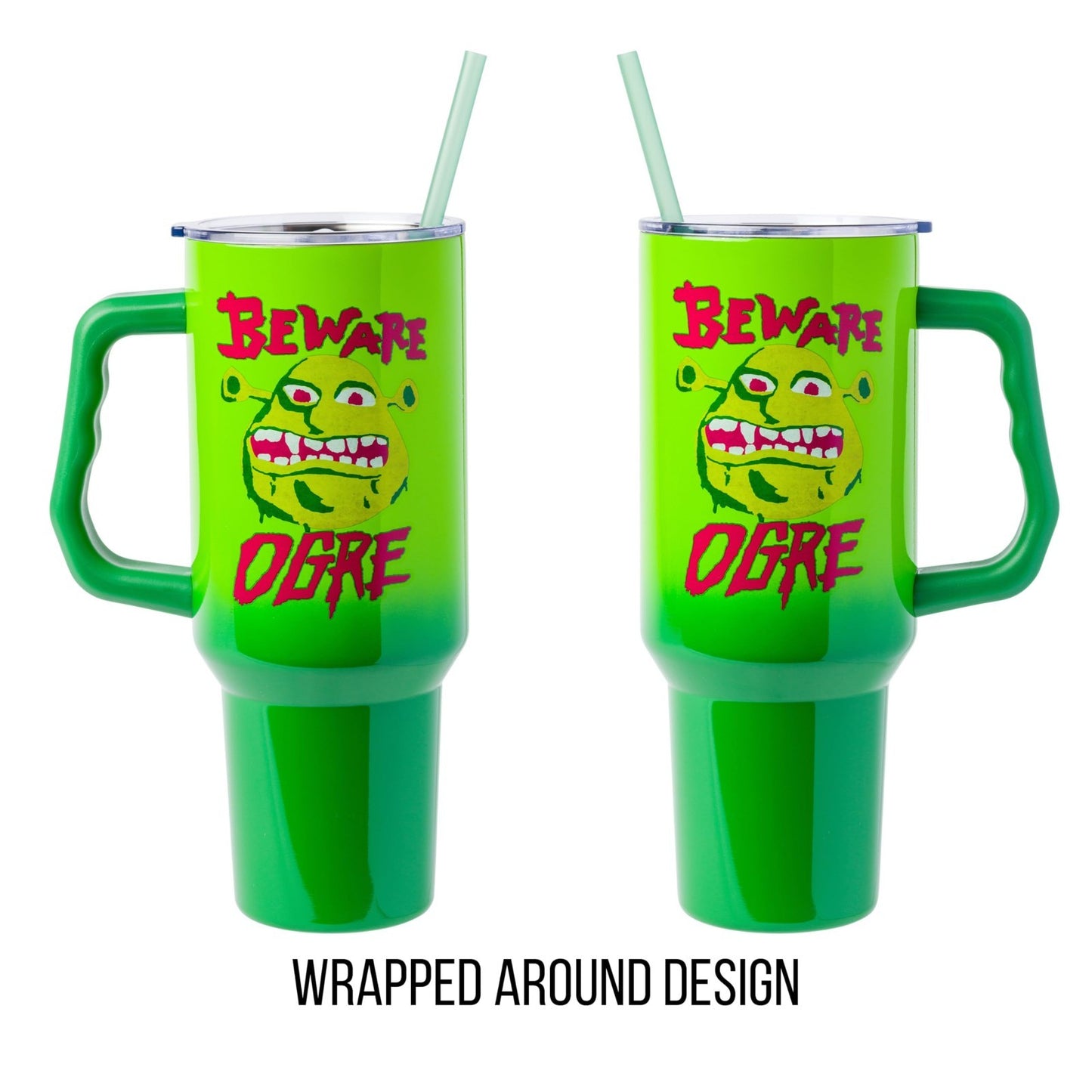 40oz Stainless Steel Tumbler with Handle   Shrek 'Beware Ogre' Design, Fits Cup4