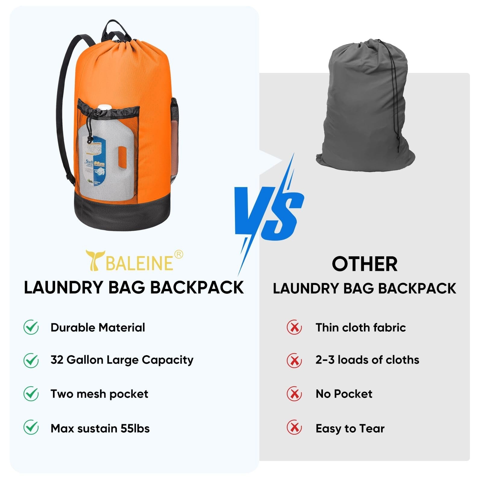 Large 120L Laundry Backpack Bag, Durable 900D Oxford Fabric, Mesh Pockets, Colle4
