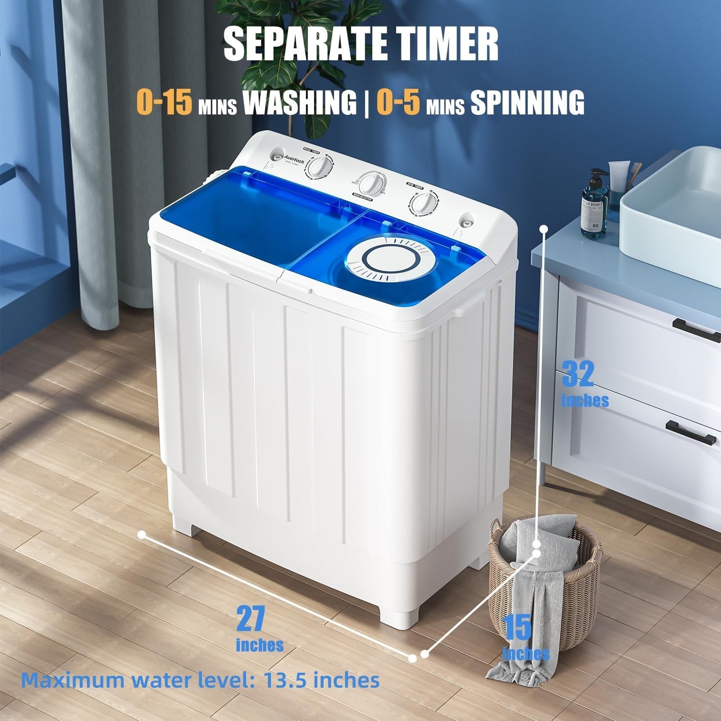 Compact Twin Tub Washing Machine   28lbs Mini Washer & Spinner Combo for Dorms,2