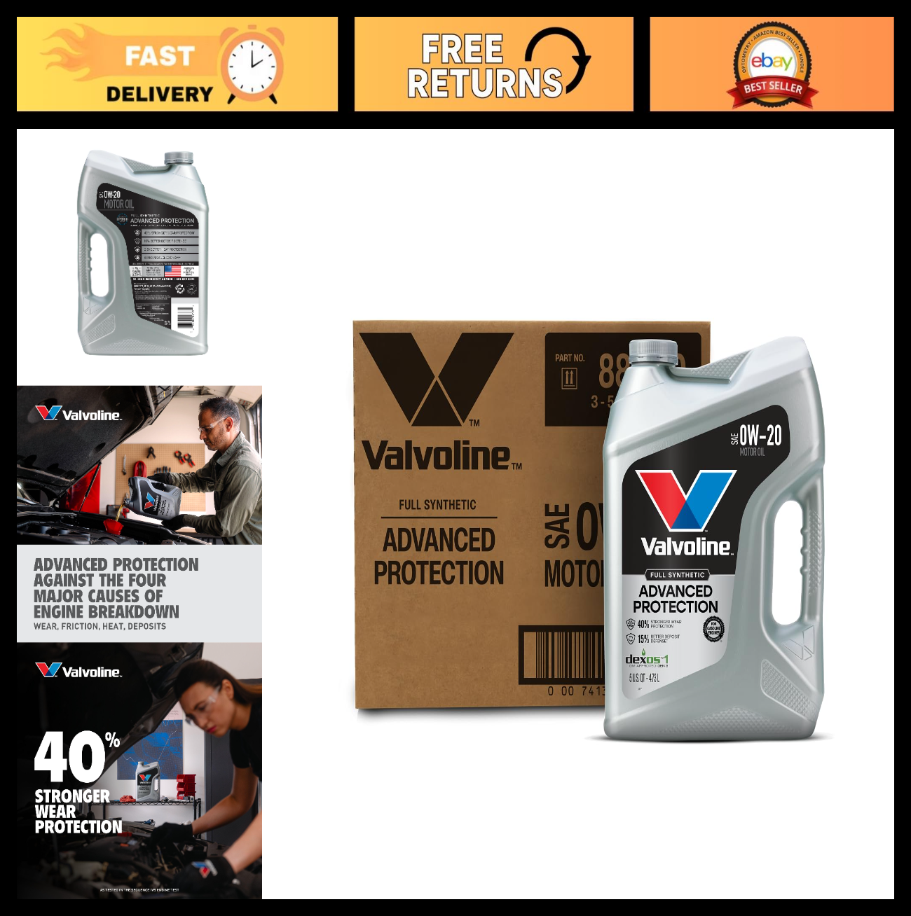 Full Synthetic 0W 20 Motor Oil 5 QT   Advanced Engine Protection, Case of 30